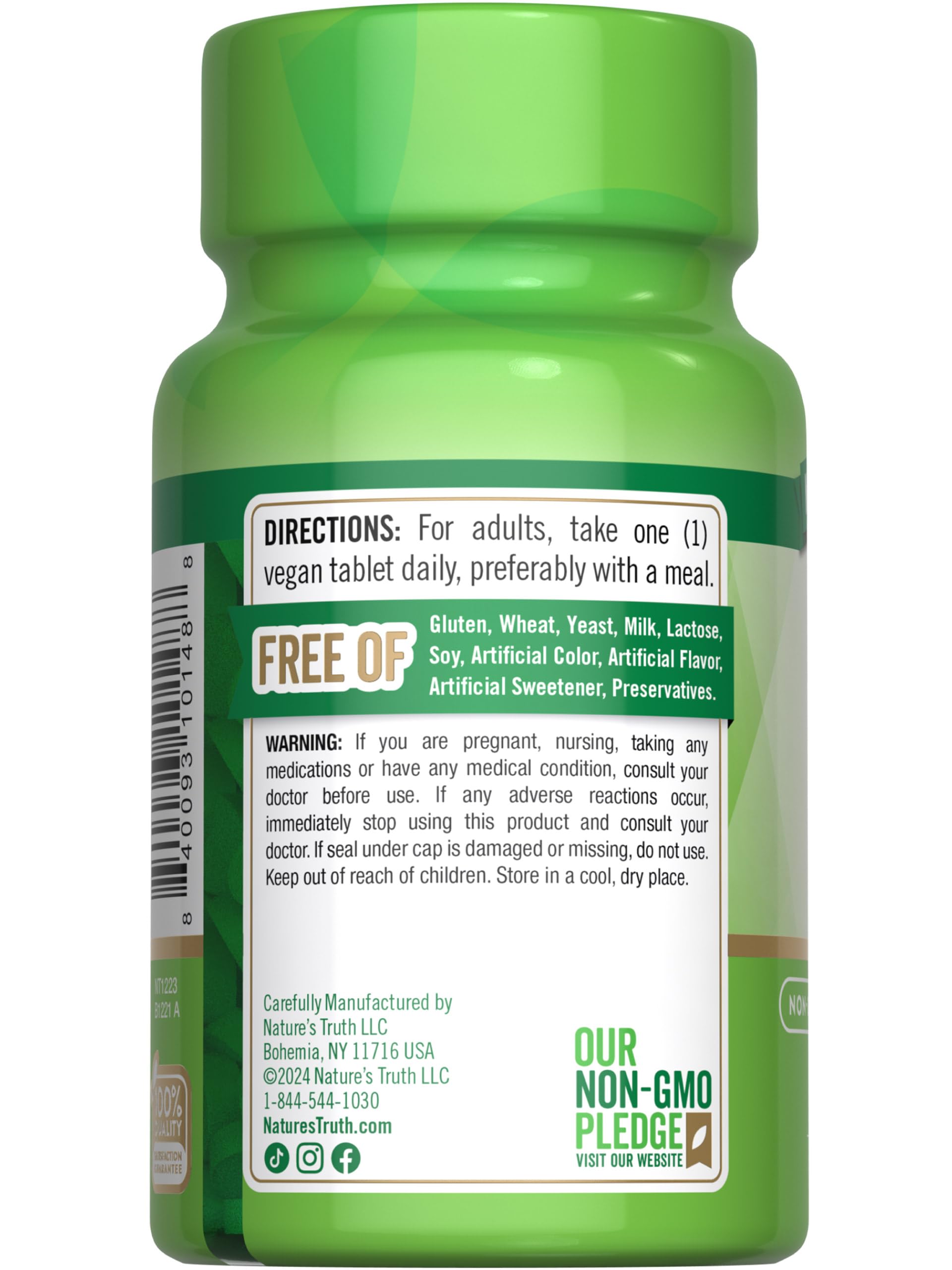 Nature's Truth Folic Acid Supplement 50g on a wooden table