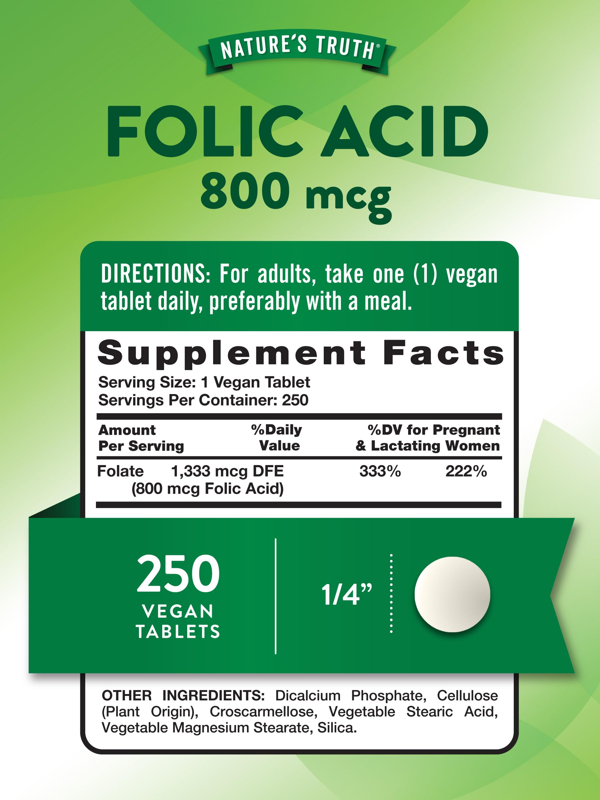 Nature's Truth Folic Acid Supplement 50g side view