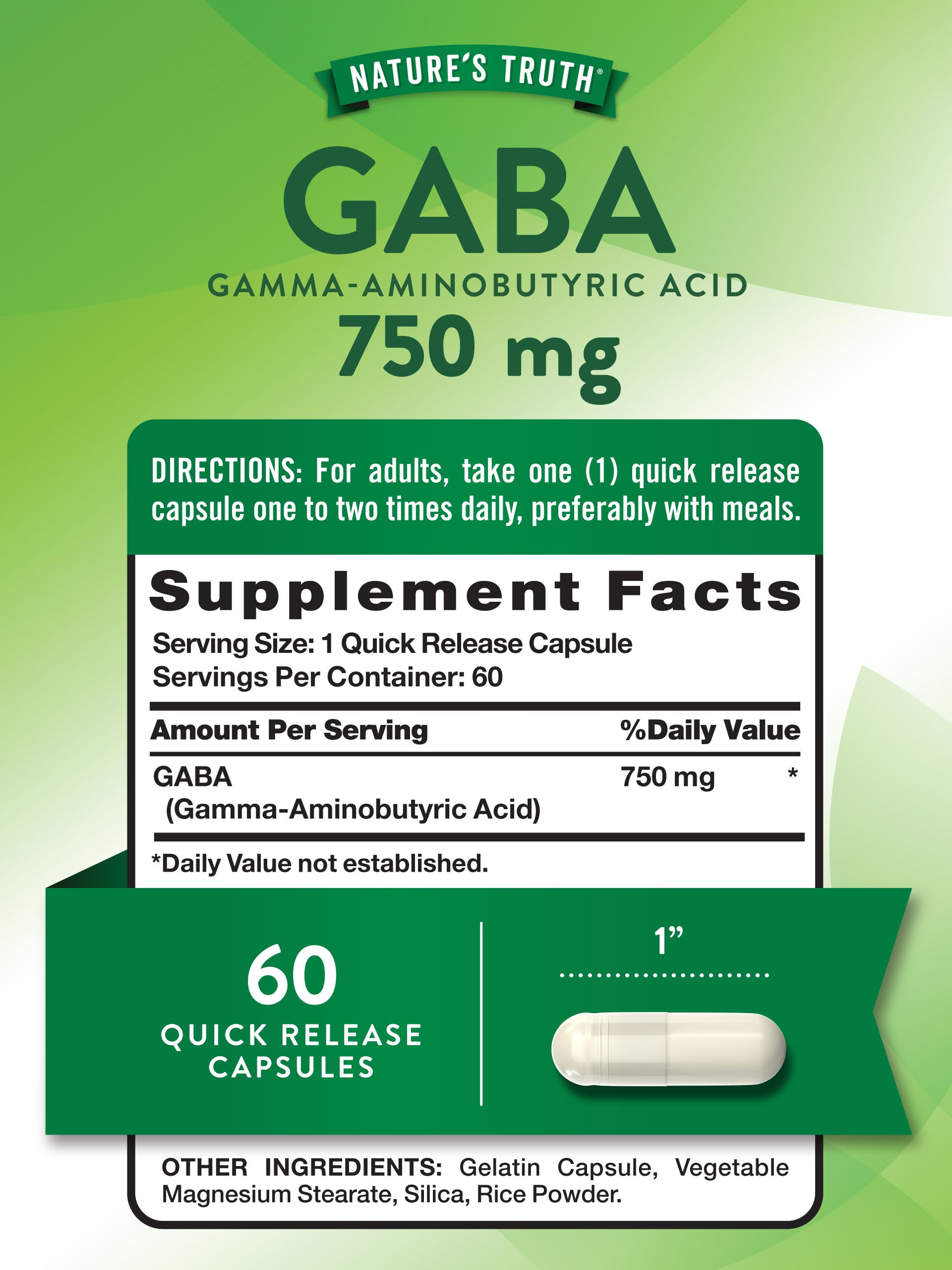Nature's Truth GABA Quick Release Capsules side view