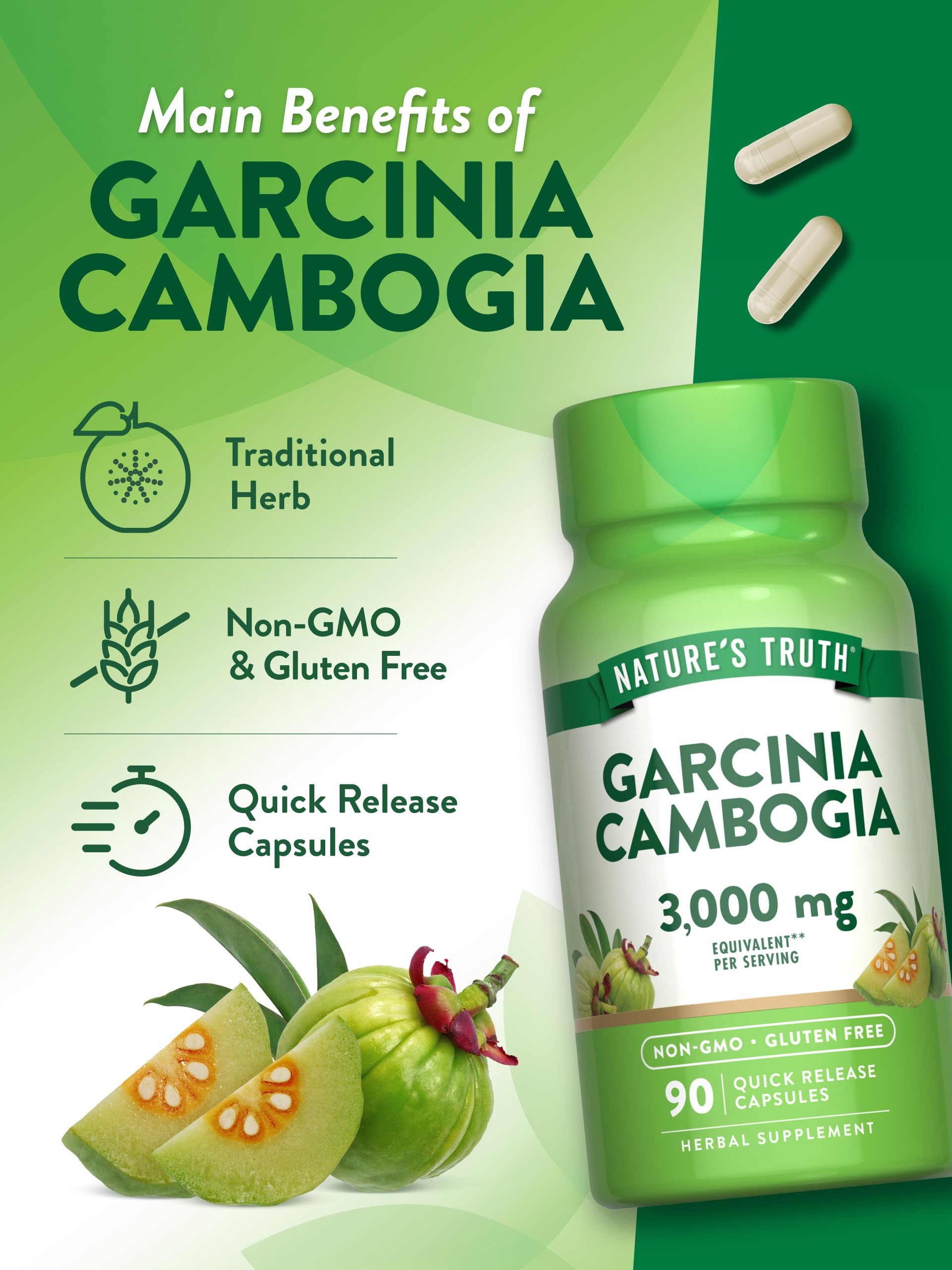 Nature's Truth Garcinia Cambogia Capsules with ingredients