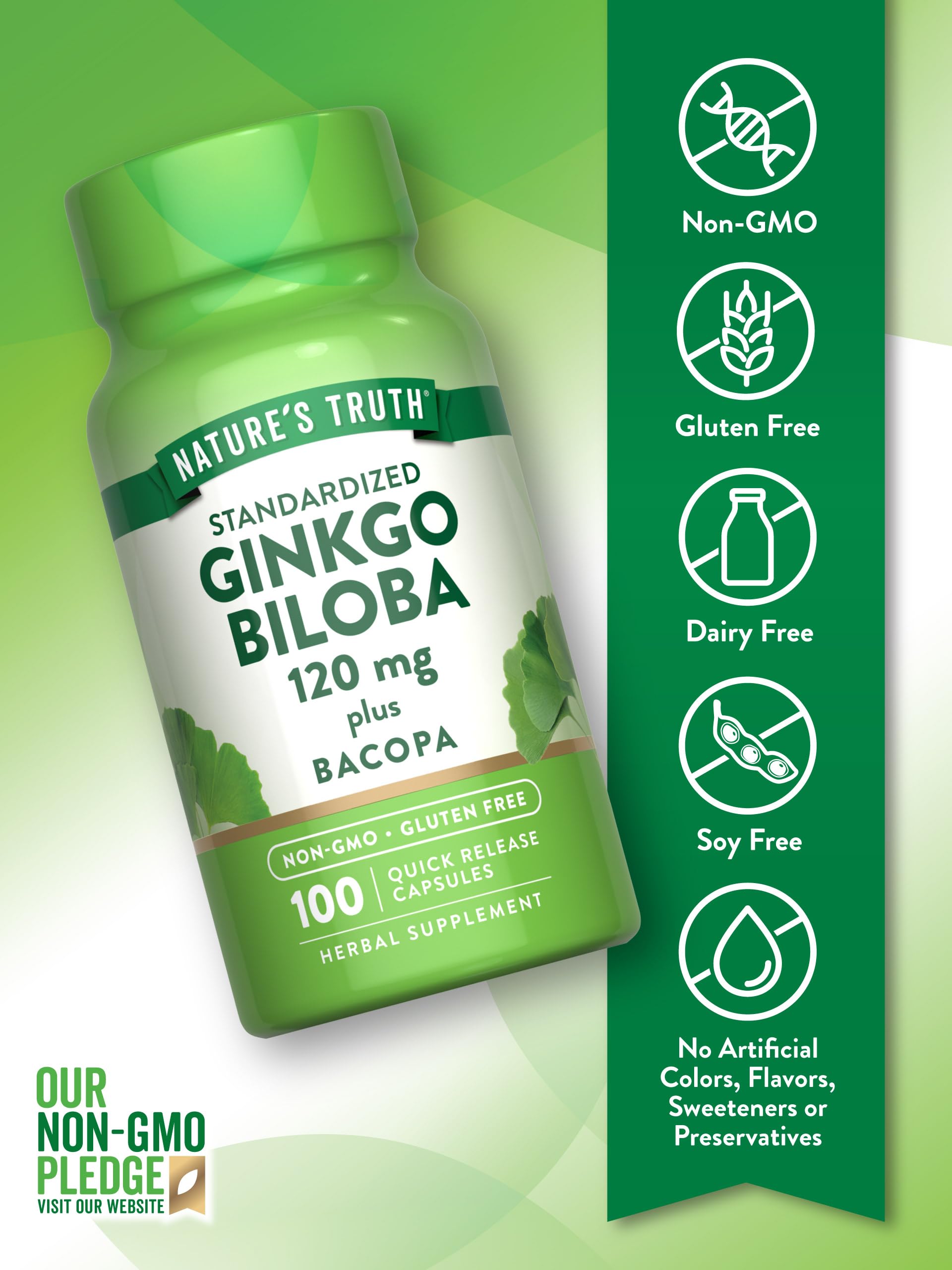 Nature's Truth Ginkgo Biloba capsules on a wooden table