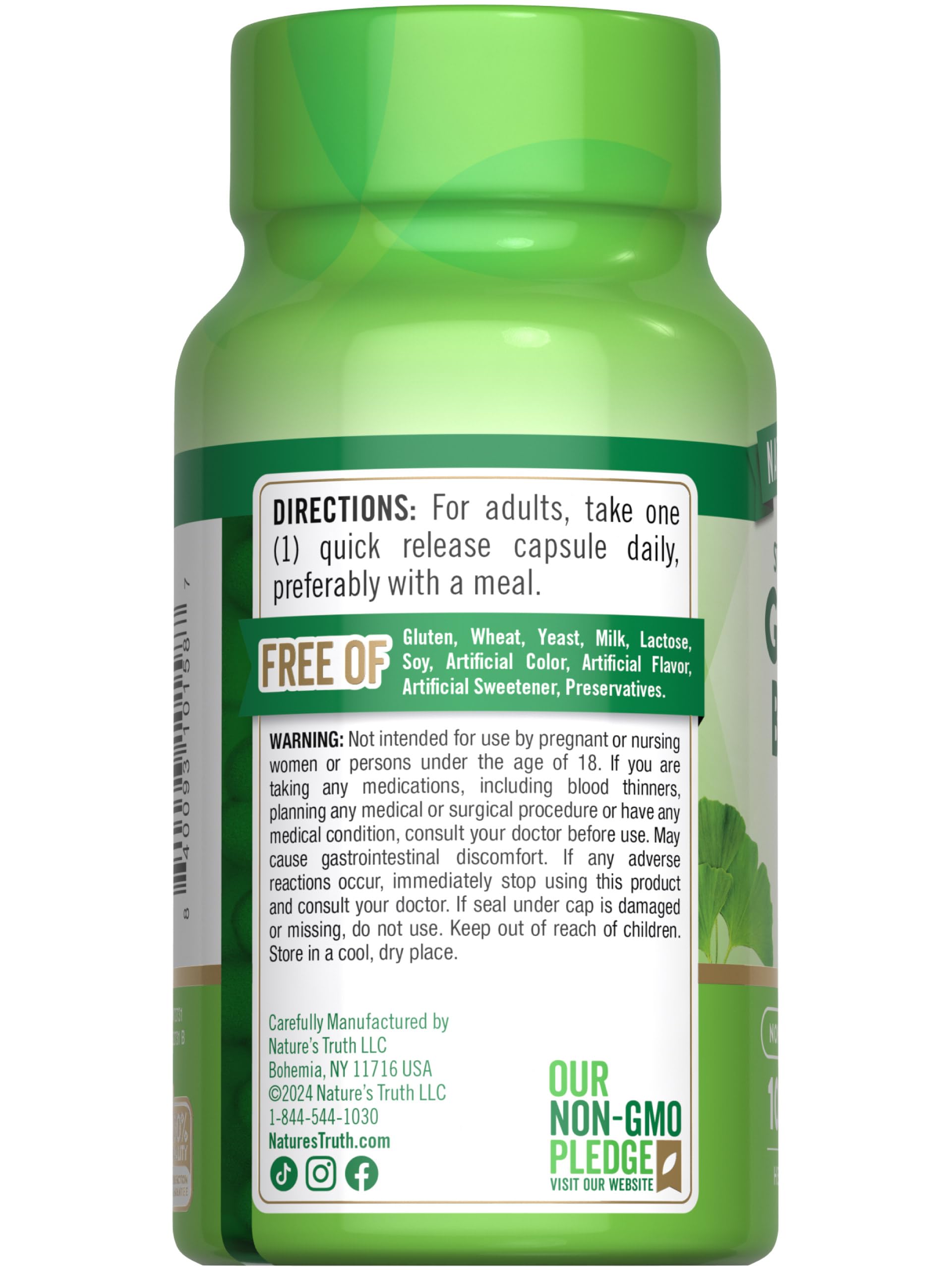 Nature's Truth Ginkgo Biloba Extract label showcasing ingredients