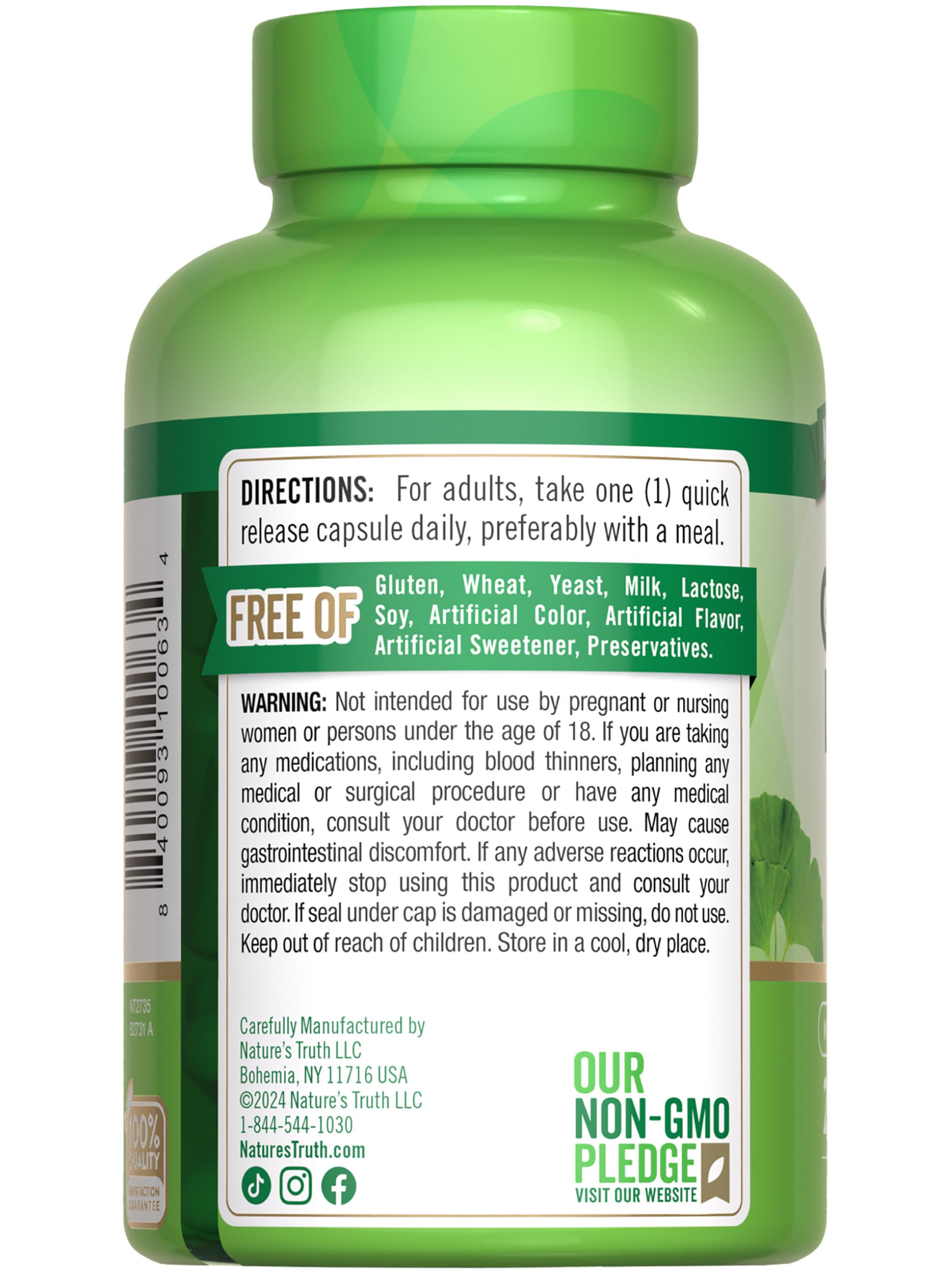 Nature's Truth Ginkgo Biloba supplement ingredients list