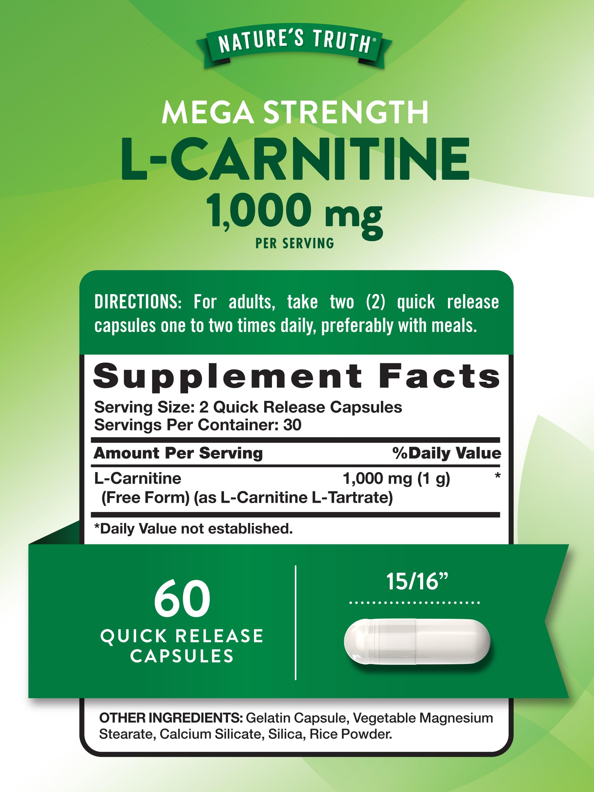 Nature's Truth L-Carnitine 1000mg capsule bottle side view