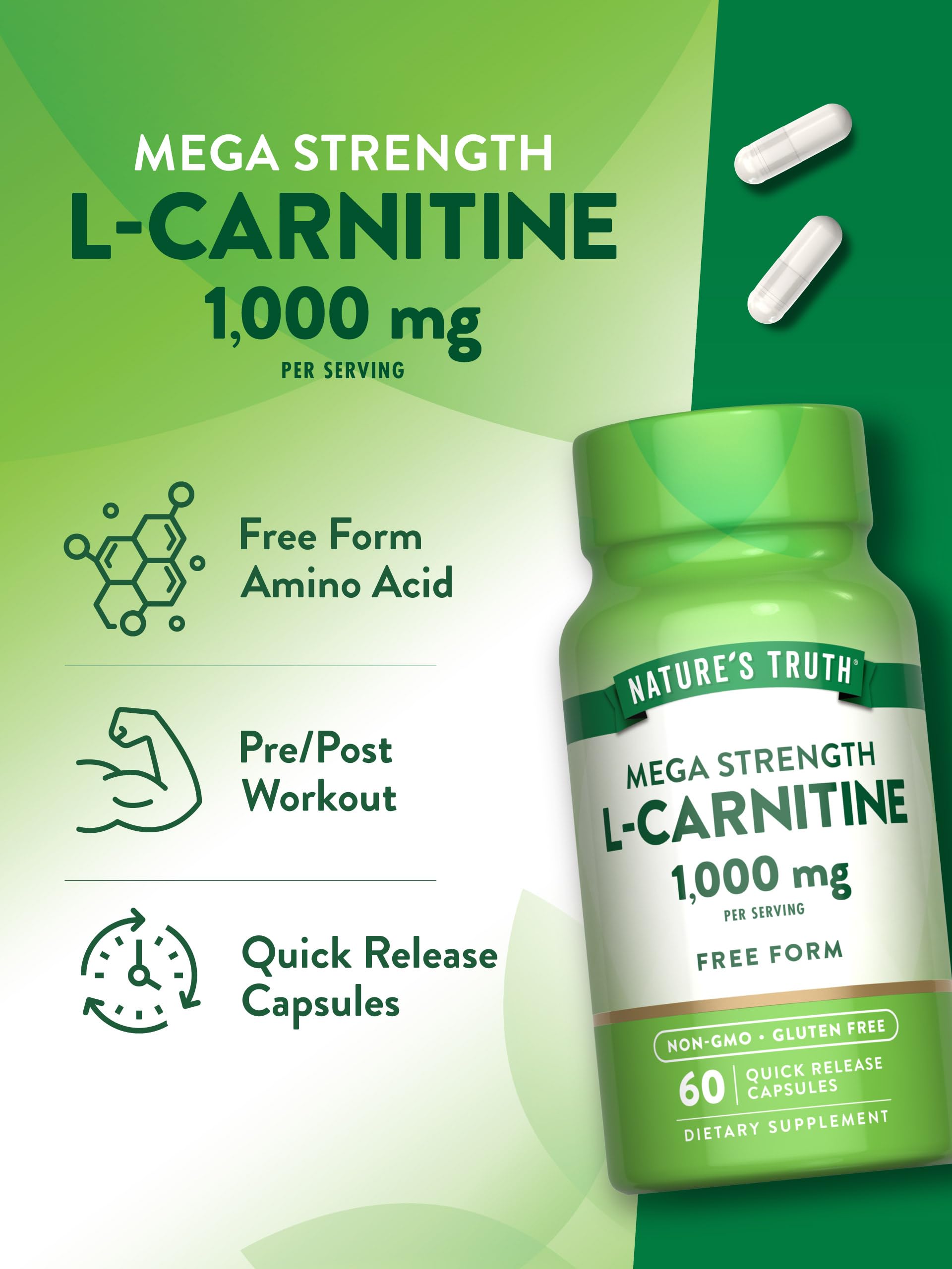 Nature's Truth L-Carnitine 1000mg capsules with measuring spoon