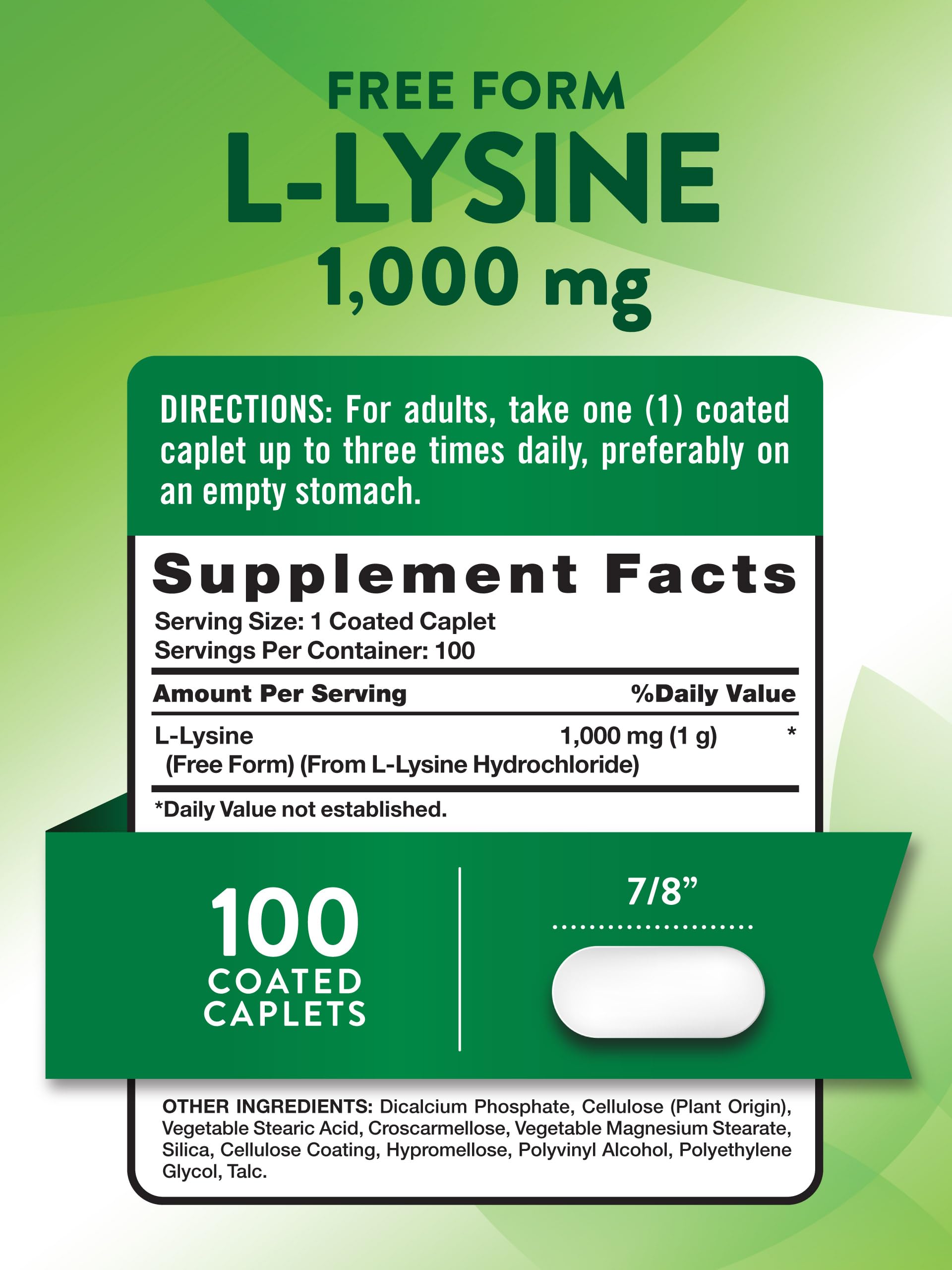 Nature's Truth L-Lysine 1000mg bottle side view