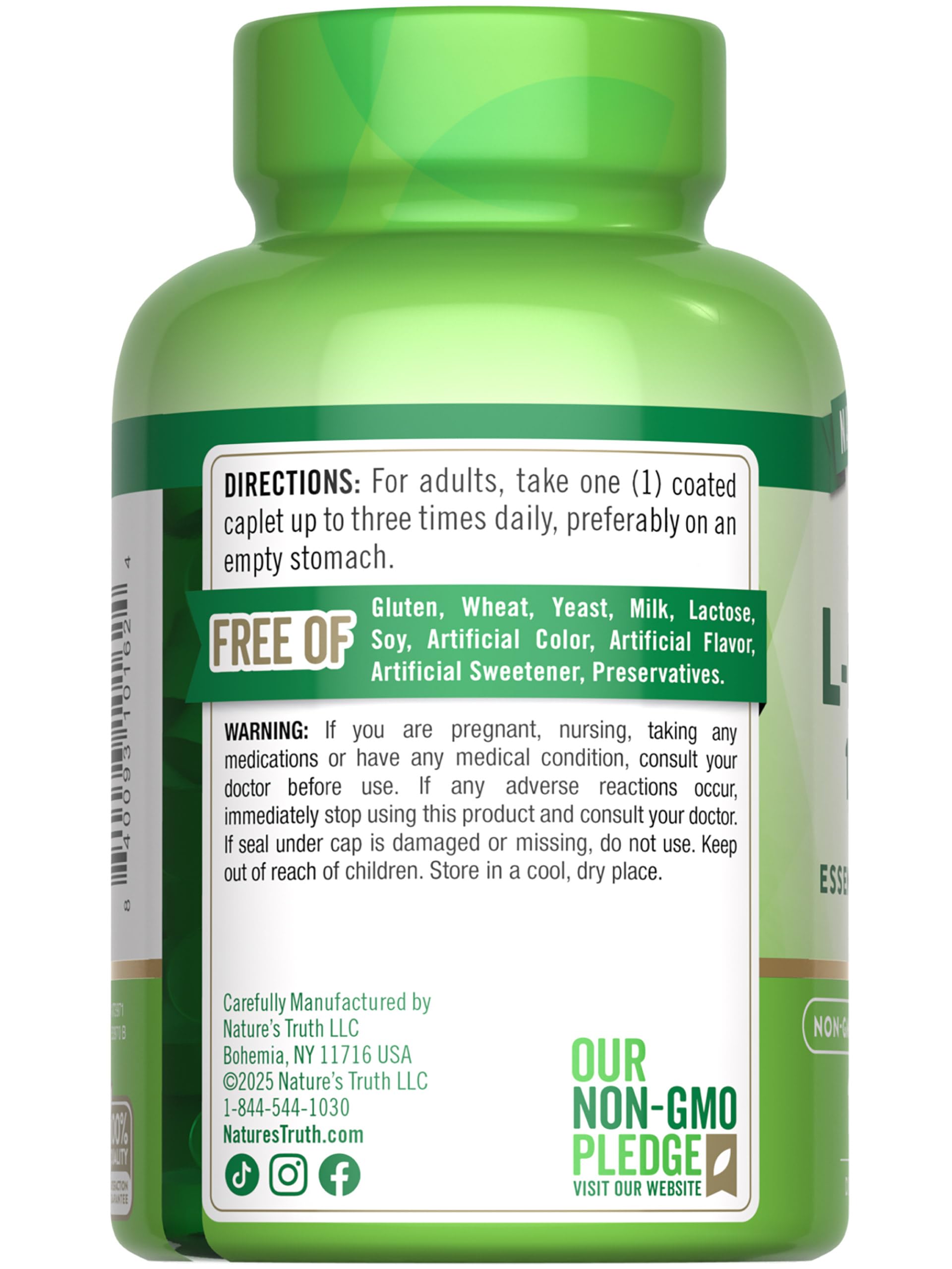 Nature's Truth L-Lysine 1000mg caplets packaging
