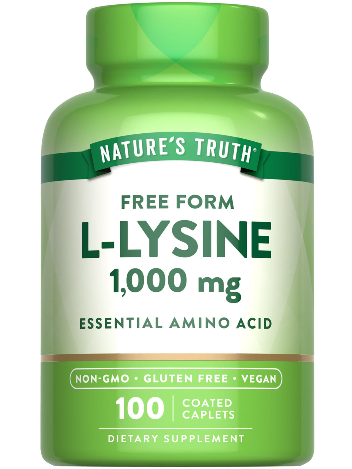 Nature's Truth L-Lysine 1000mg vegan coated caplets front view