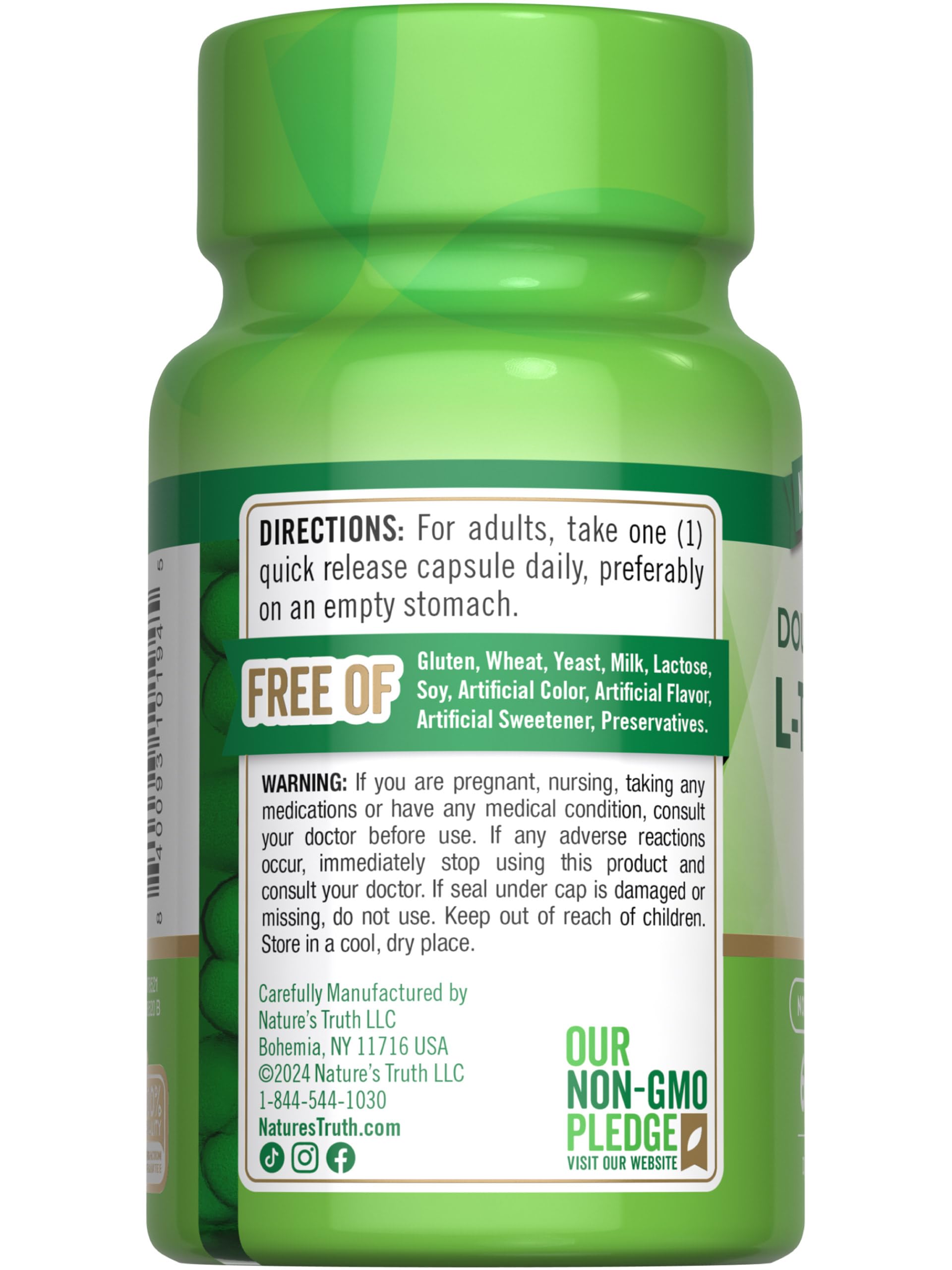 Nature's Truth L-Theanine 200mg Capsules with a tea background