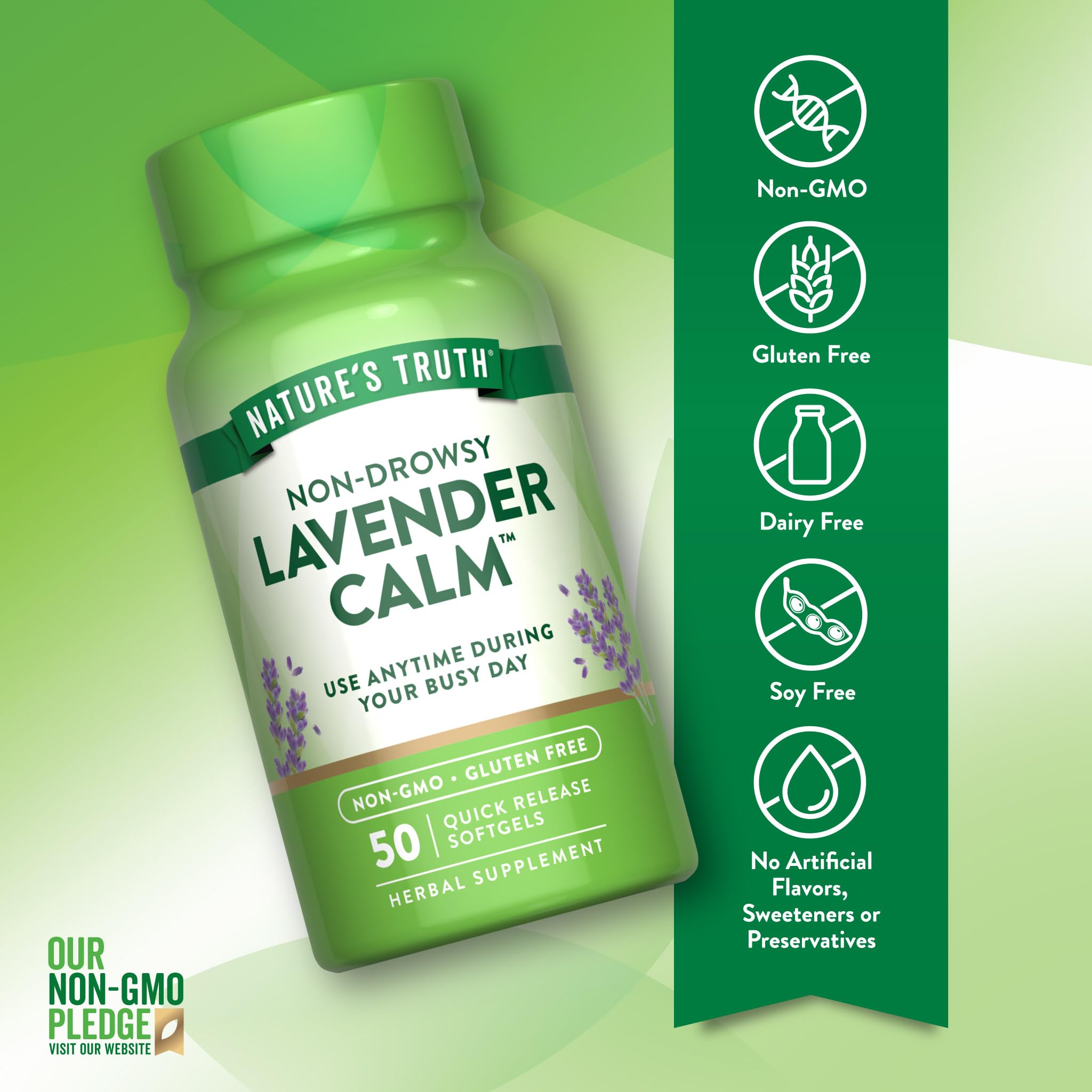 Nature's Truth Lavender Calm Softgels back view with ingredient list