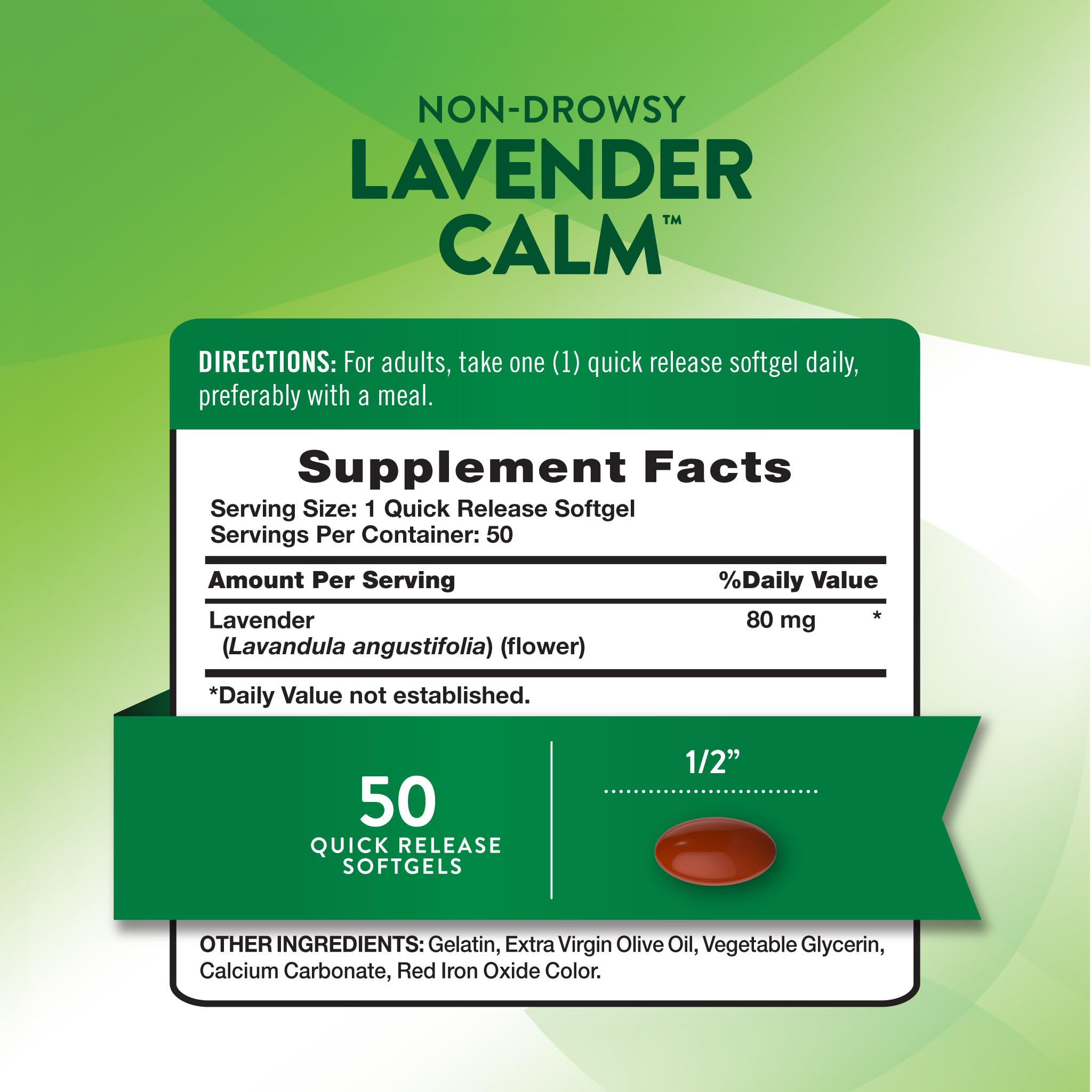Nature's Truth Lavender Calm Softgels side view showing softgels