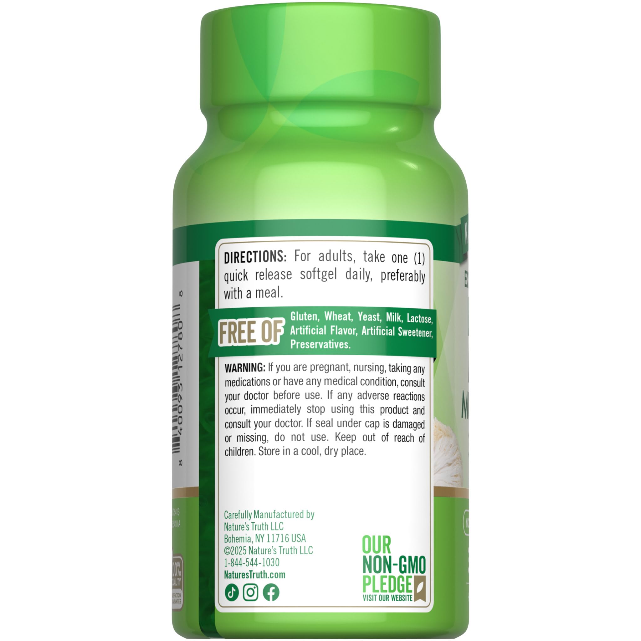 Nature's Truth Lion's Mane Mushroom Softgels on a table