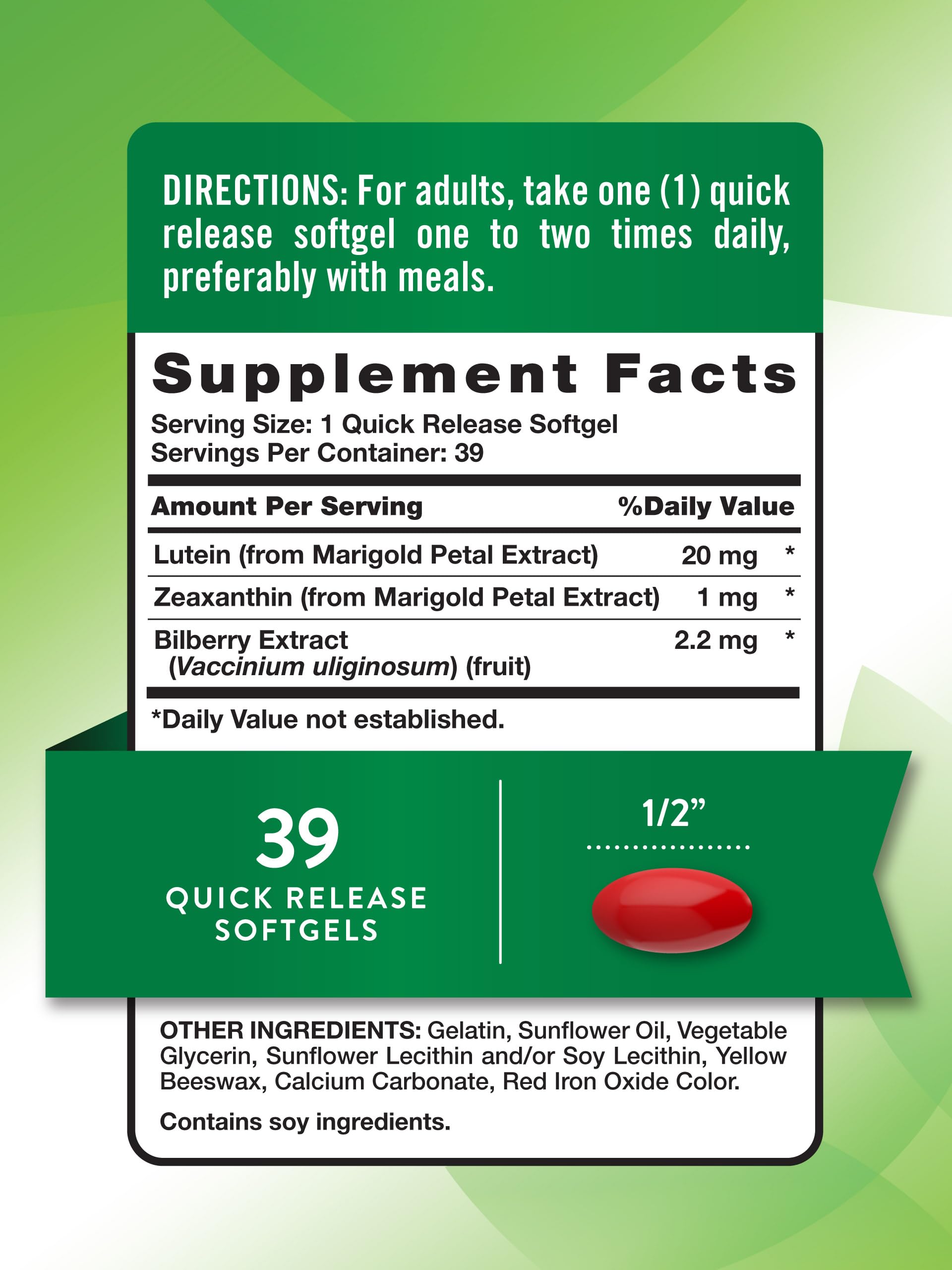 Nature's Truth Lutein & Zeaxanthin softgels back view