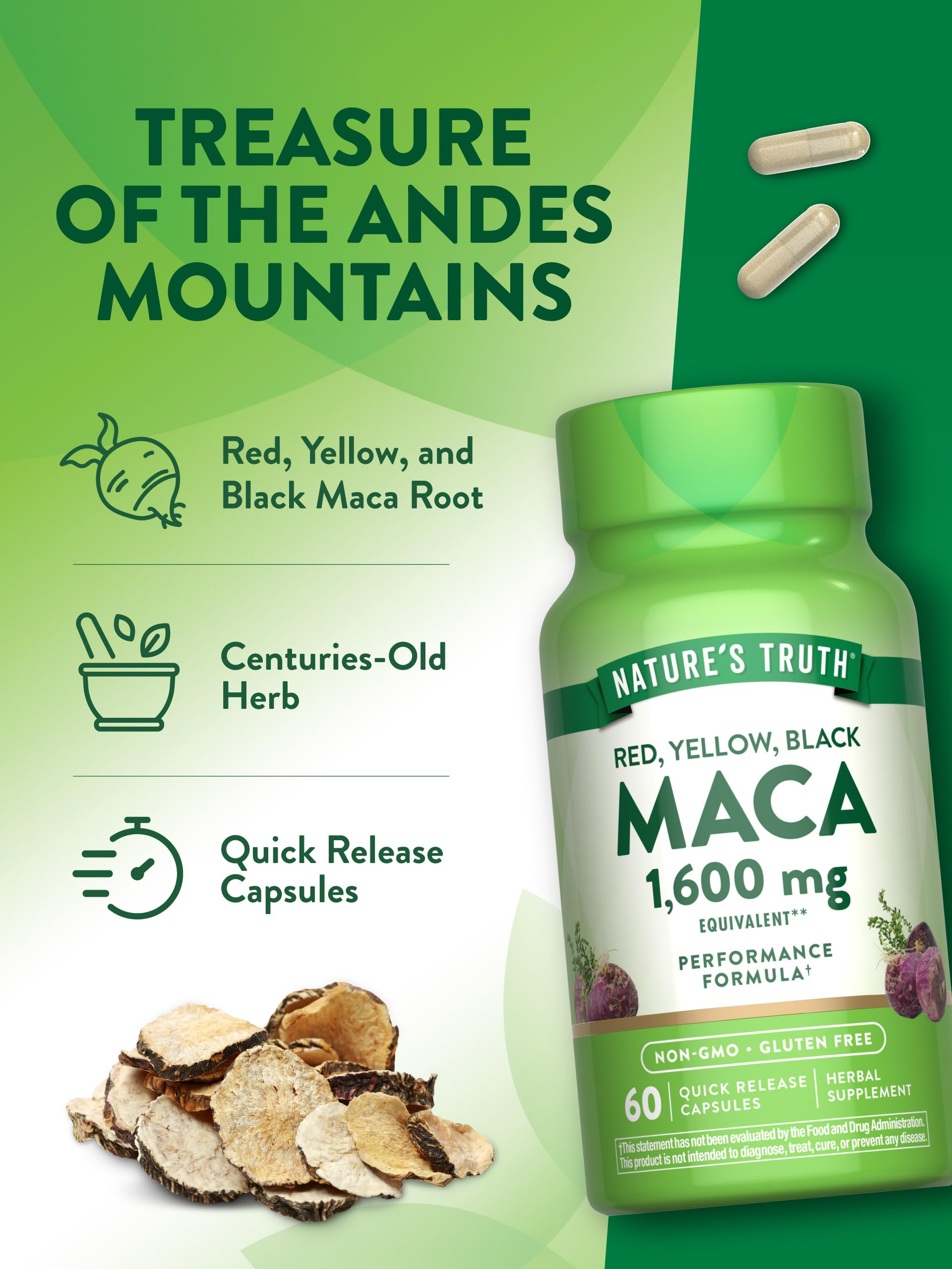 Nature's Truth Maca Root Capsules with a measuring spoon