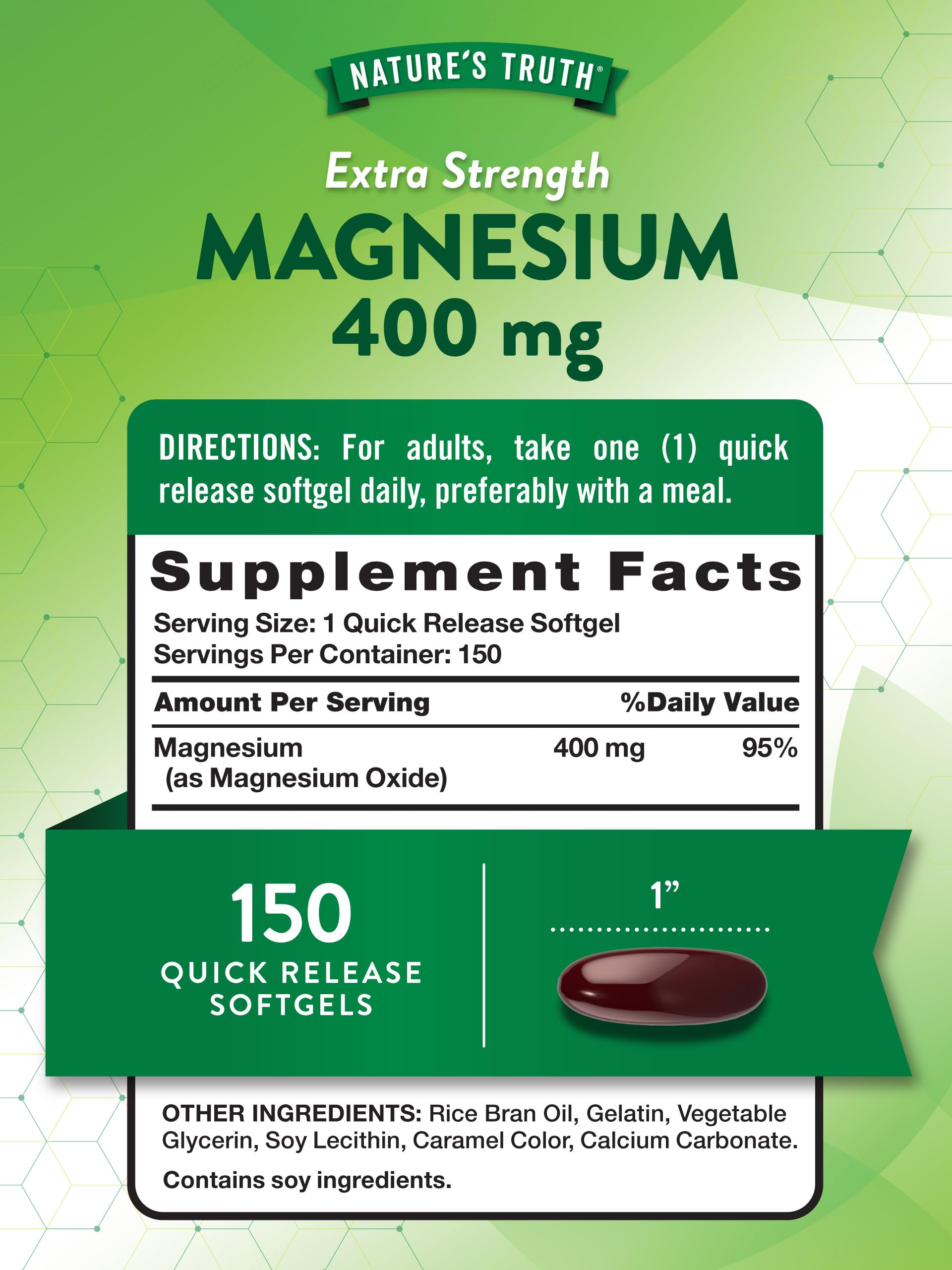 Nature's Truth Magnesium Extra Strength 400mg softgel bottle side view
