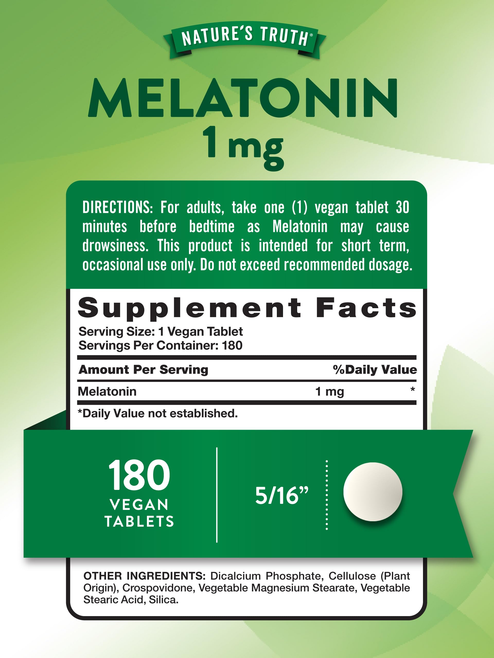 Nature's Truth Melatonin 1 mg tablets side view, showing packaging