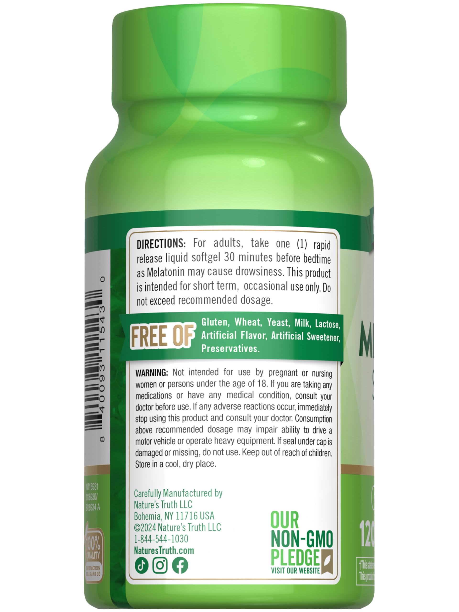 Nature's Truth Melatonin 10mg Rapid Release Softgels on a wooden table