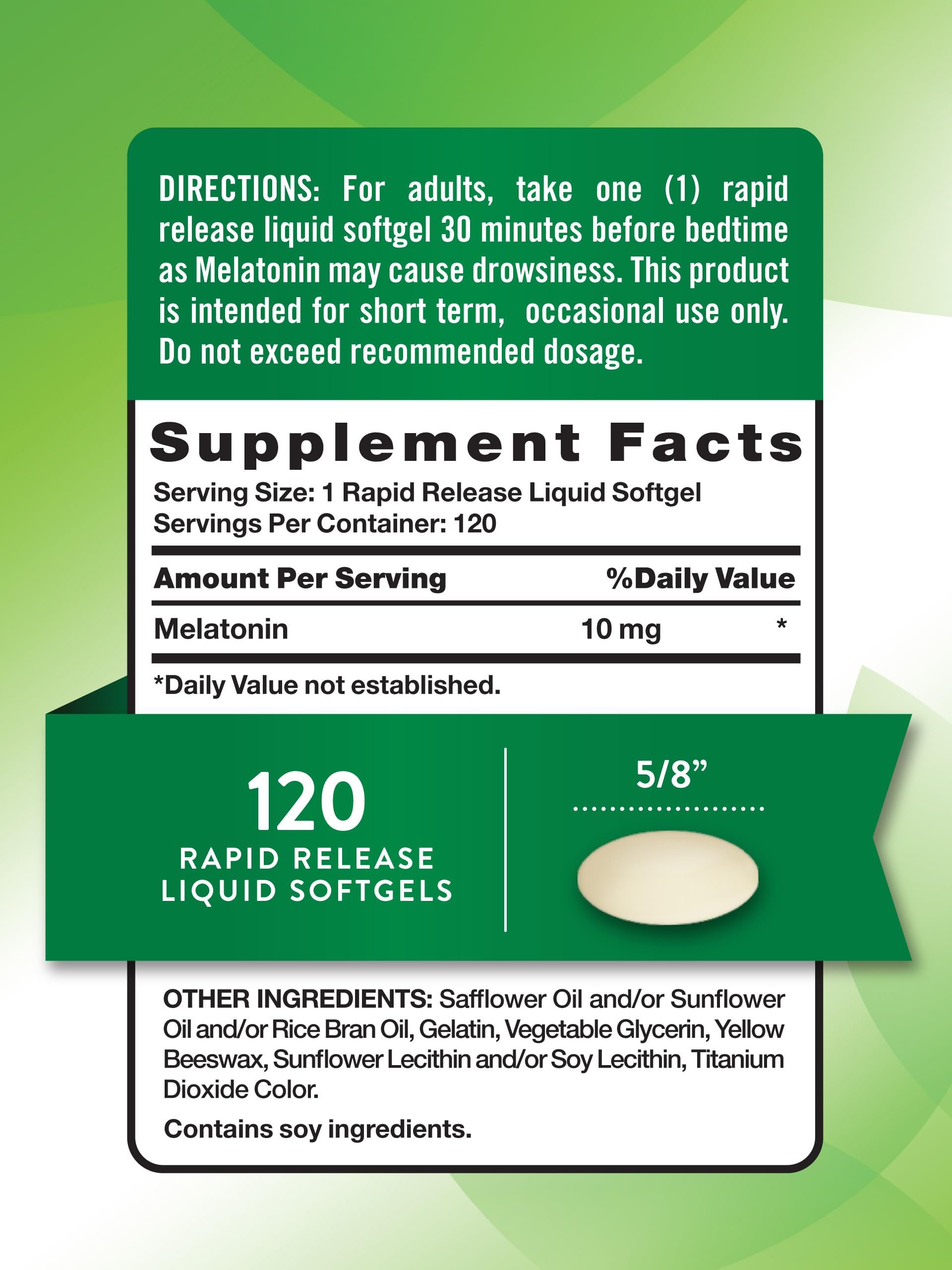 Nature's Truth Melatonin 10mg Softgels bottle side view
