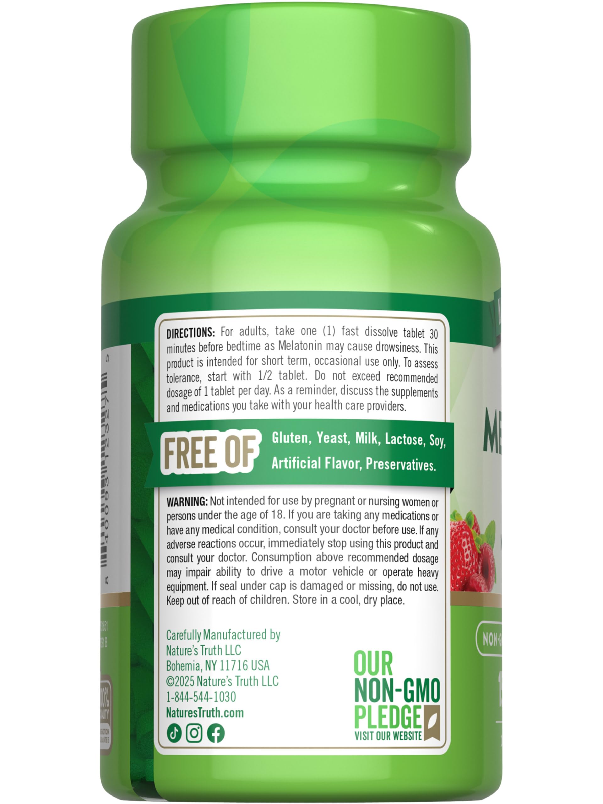 Nature's Truth Melatonin 12 mg Fast Dissolve Tablets ingredients list