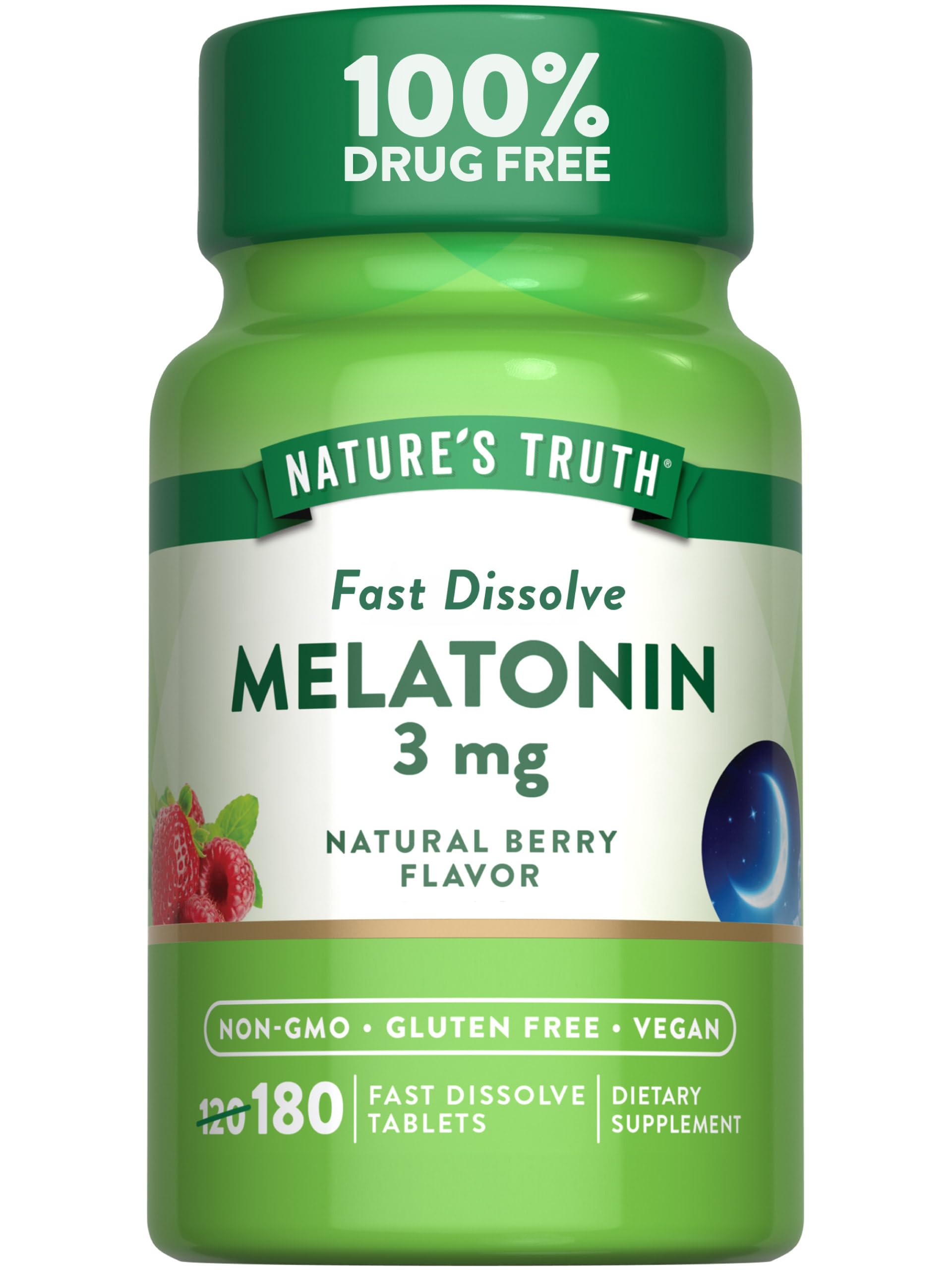 Nature's Truth Melatonin 3mg Fast Dissolve Tablets 180 Count front view
