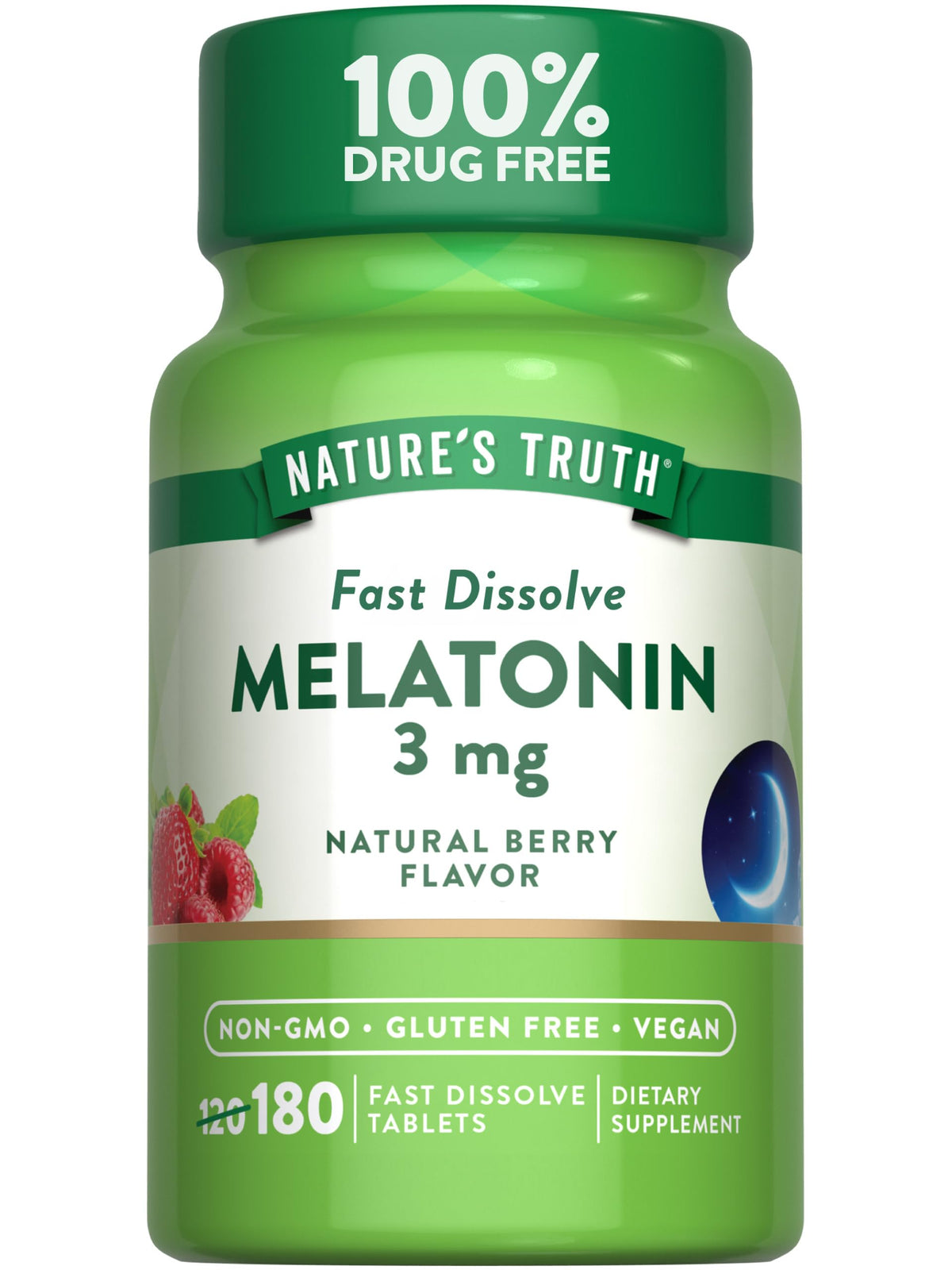 Nature's Truth Melatonin 3mg Fast Dissolve Tablets 180 Count front view