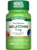 Nature's Truth Melatonin 3mg Fast Dissolve Tablets 180 Count front view