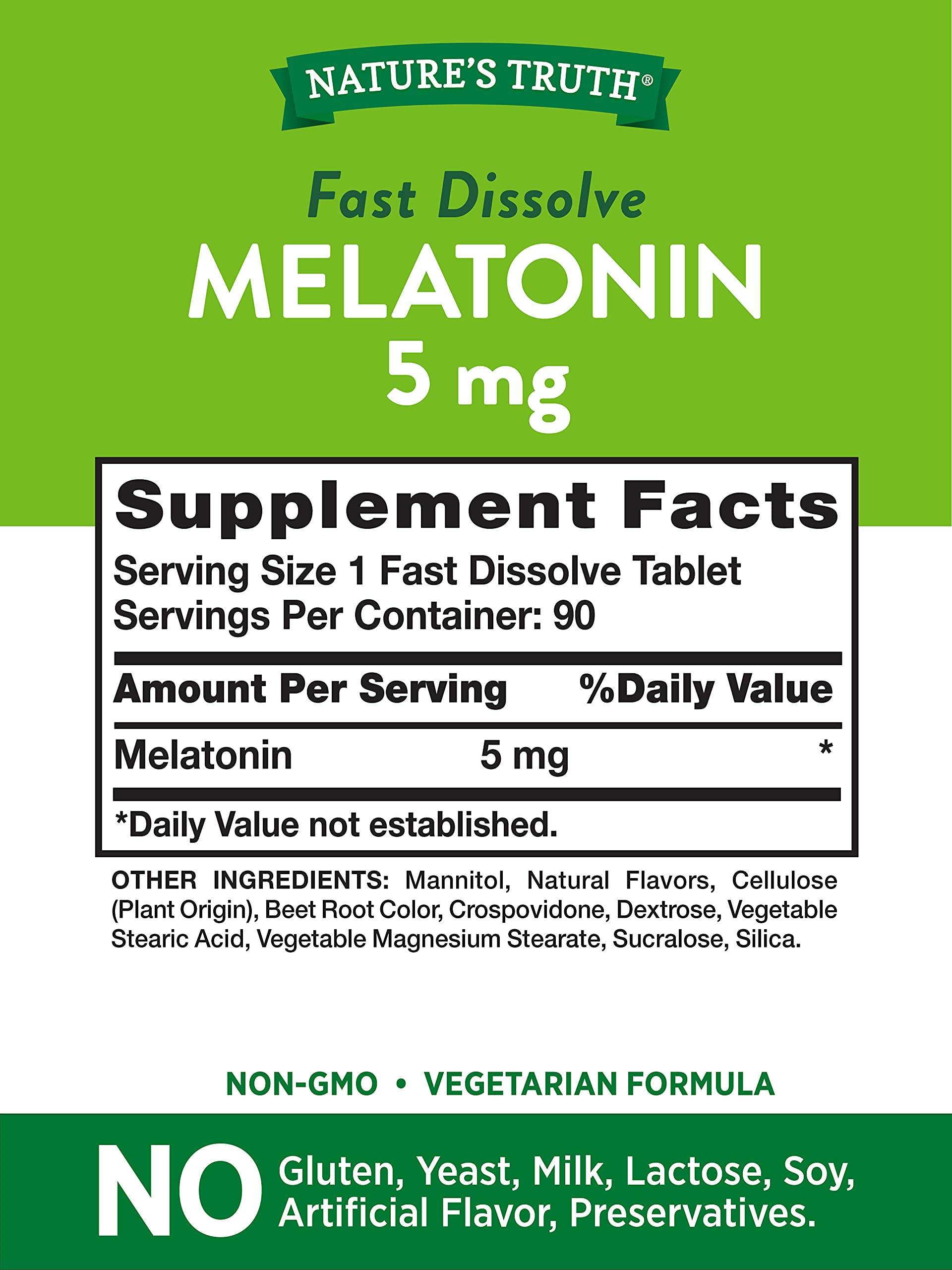 Nature's Truth Melatonin 5 mg Fast Dissolve Tablets packaging