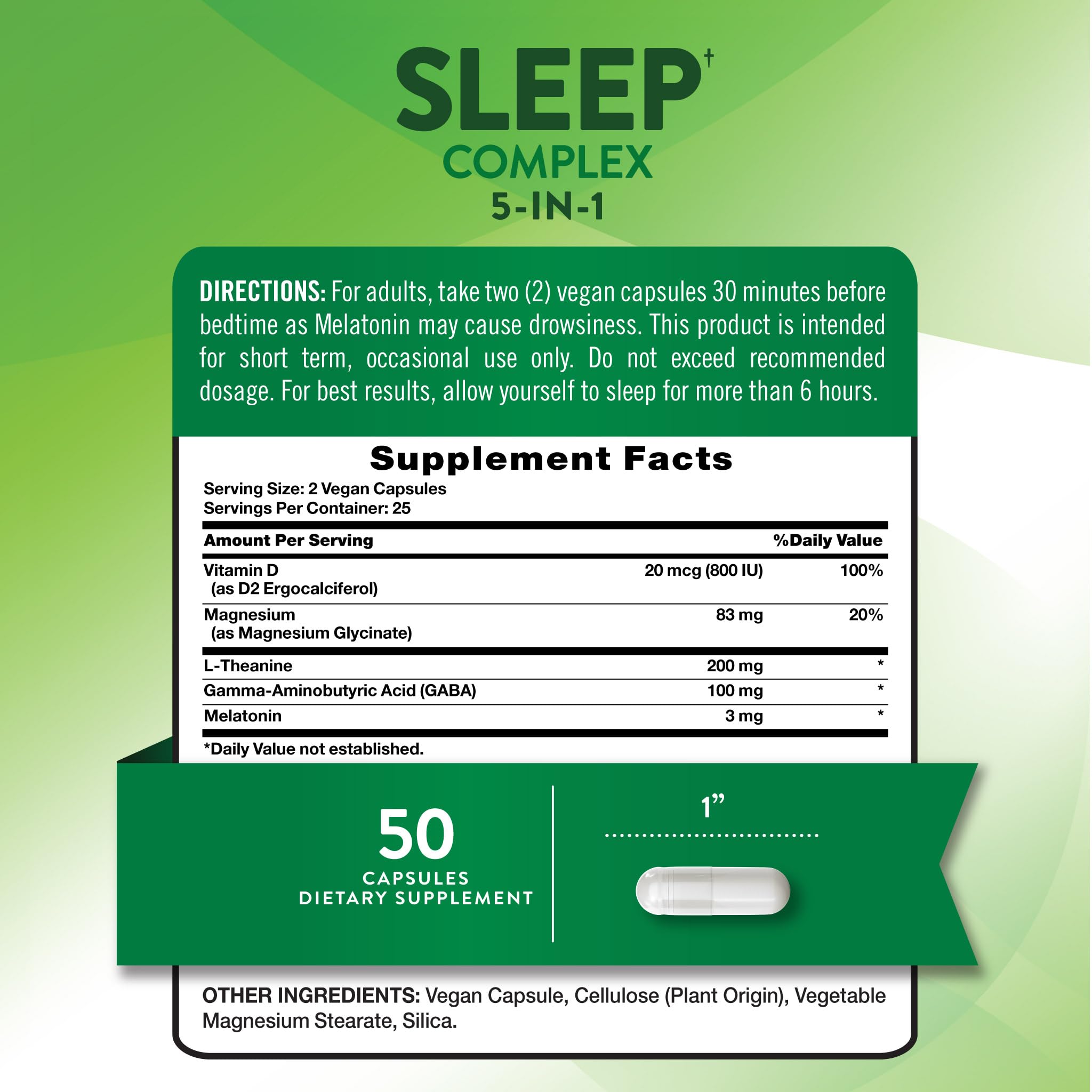 Nature's Truth Melatonin Complex 50 capsules side view