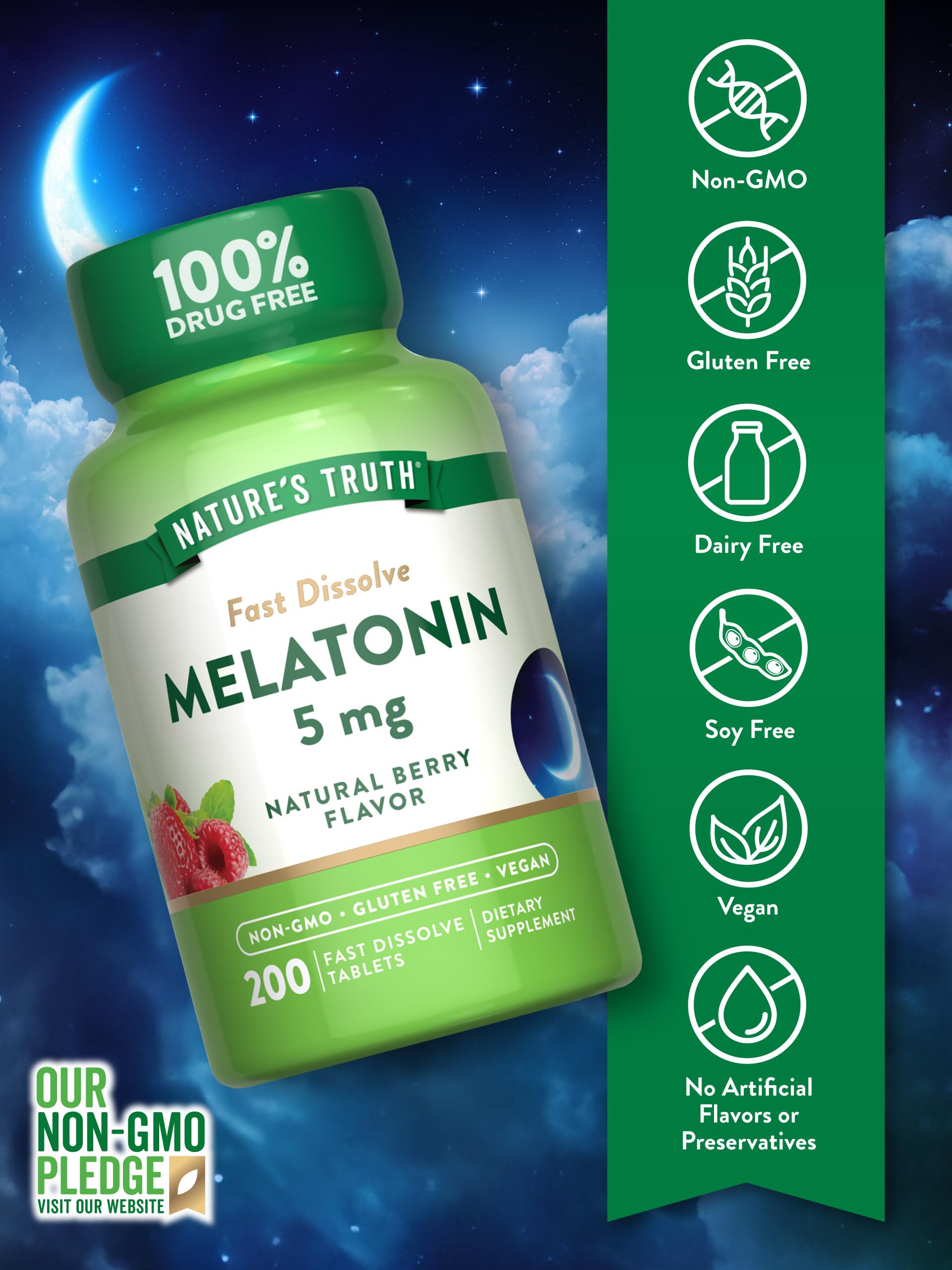 Nature's Truth Melatonin Fast Dissolve Tablets 5mg side view packaging