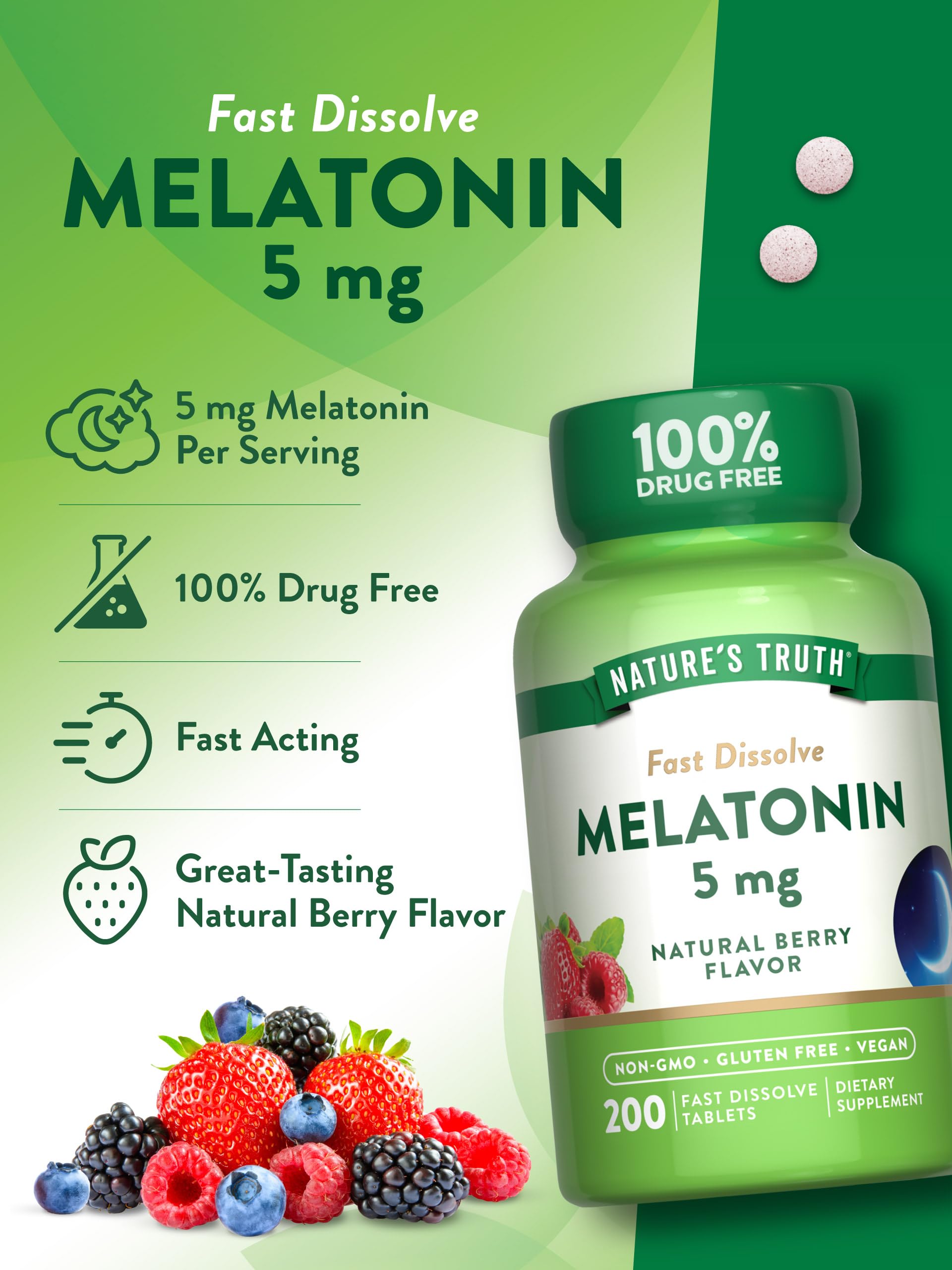 Nature's Truth Melatonin Fast Dissolve Tablets 5mg with a glass of water