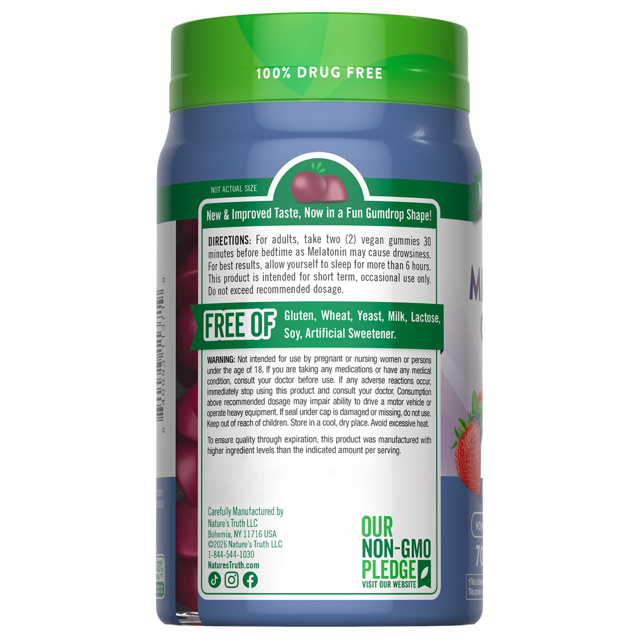 Nature's Truth Melatonin Gummies 10mg 70 Count Berry Flavour in a hand