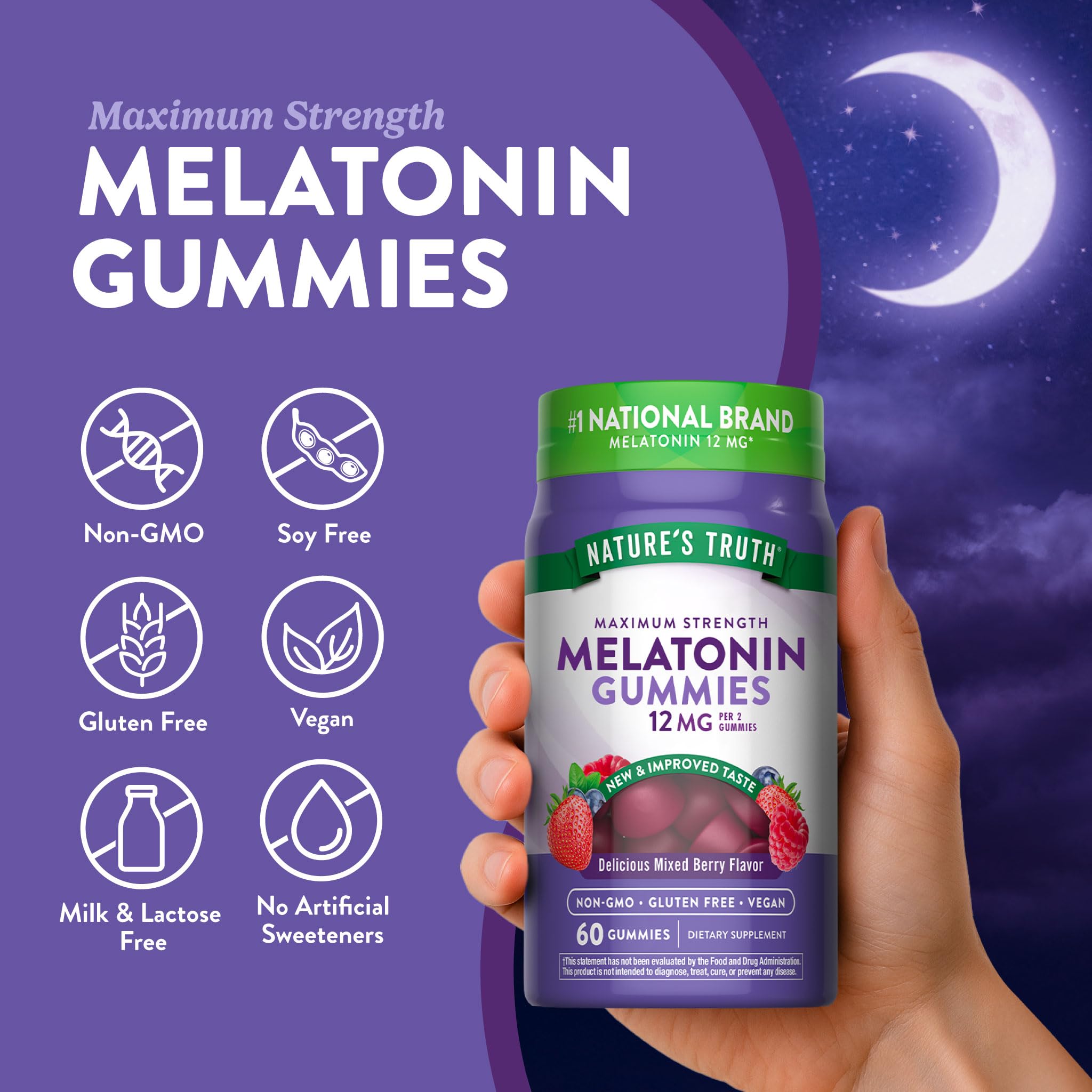 Nature's Truth Melatonin Gummies 12mg Mixed Berry packaging