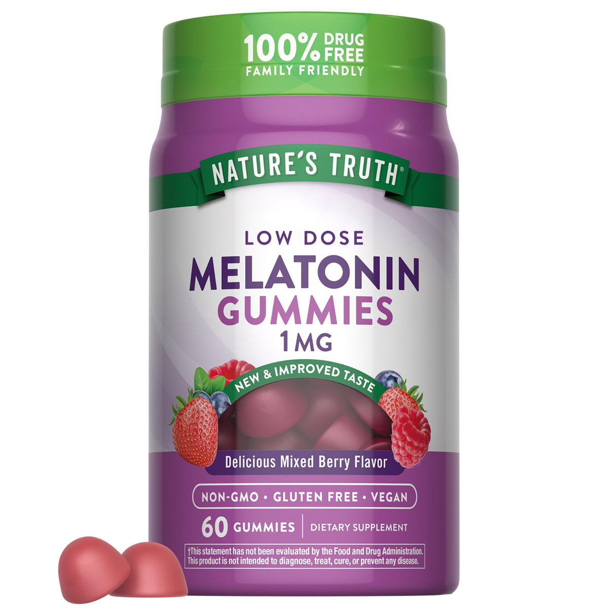 Nature's Truth Melatonin Gummies 1mg front view with mixed berry flavour