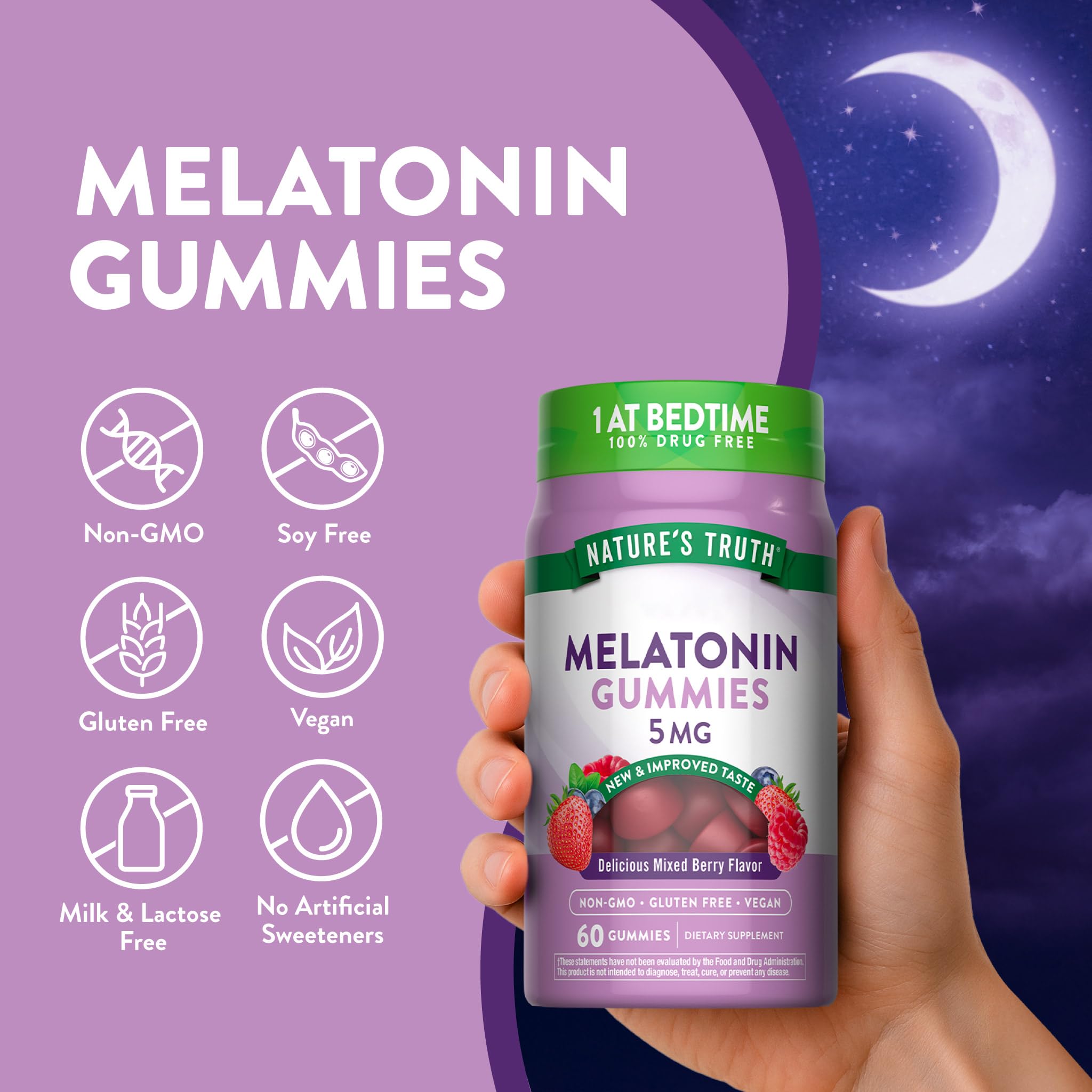 Nature's Truth Melatonin Gummies 5mg mixed berry flavour packaging