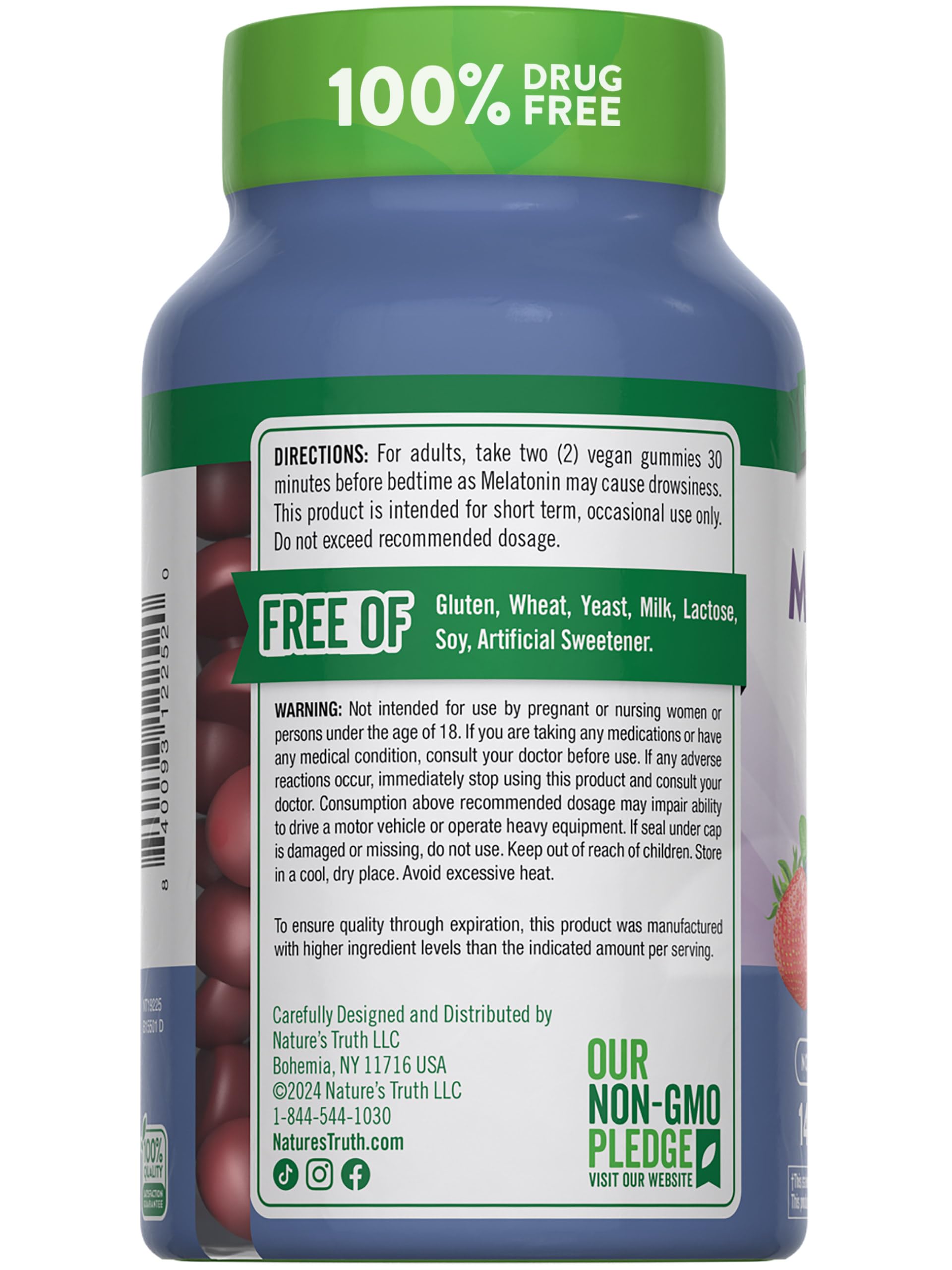 Nature's Truth Melatonin Gummies lifestyle scene with a glass of water