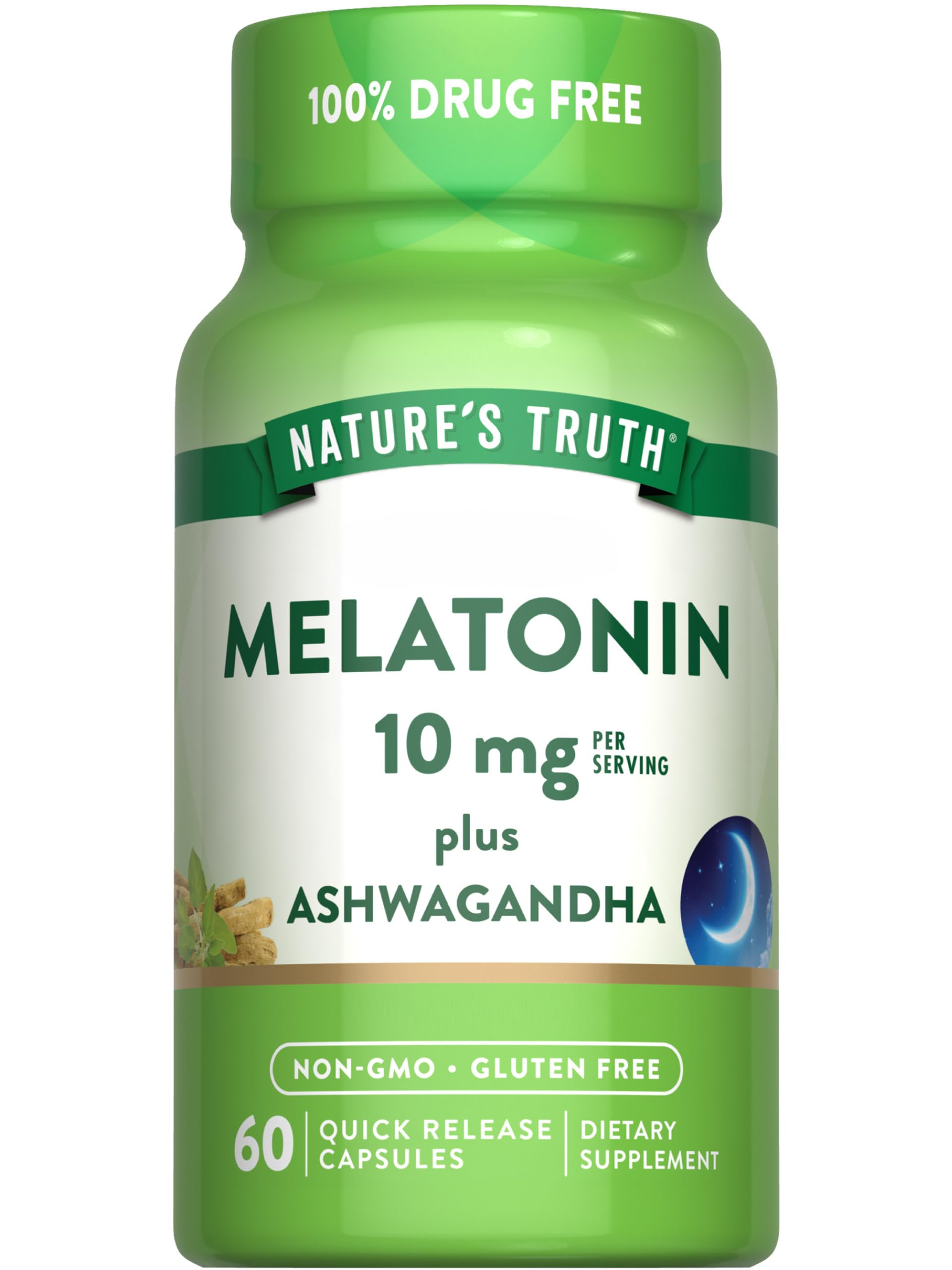 Nature's Truth Melatonin Plus Ashwagandha capsules front view