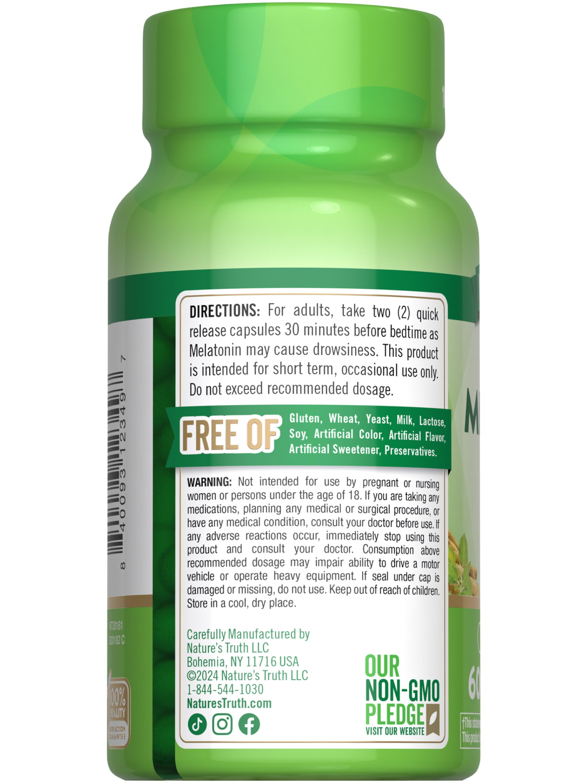 Nature's Truth Melatonin Plus Ashwagandha capsules in a hand
