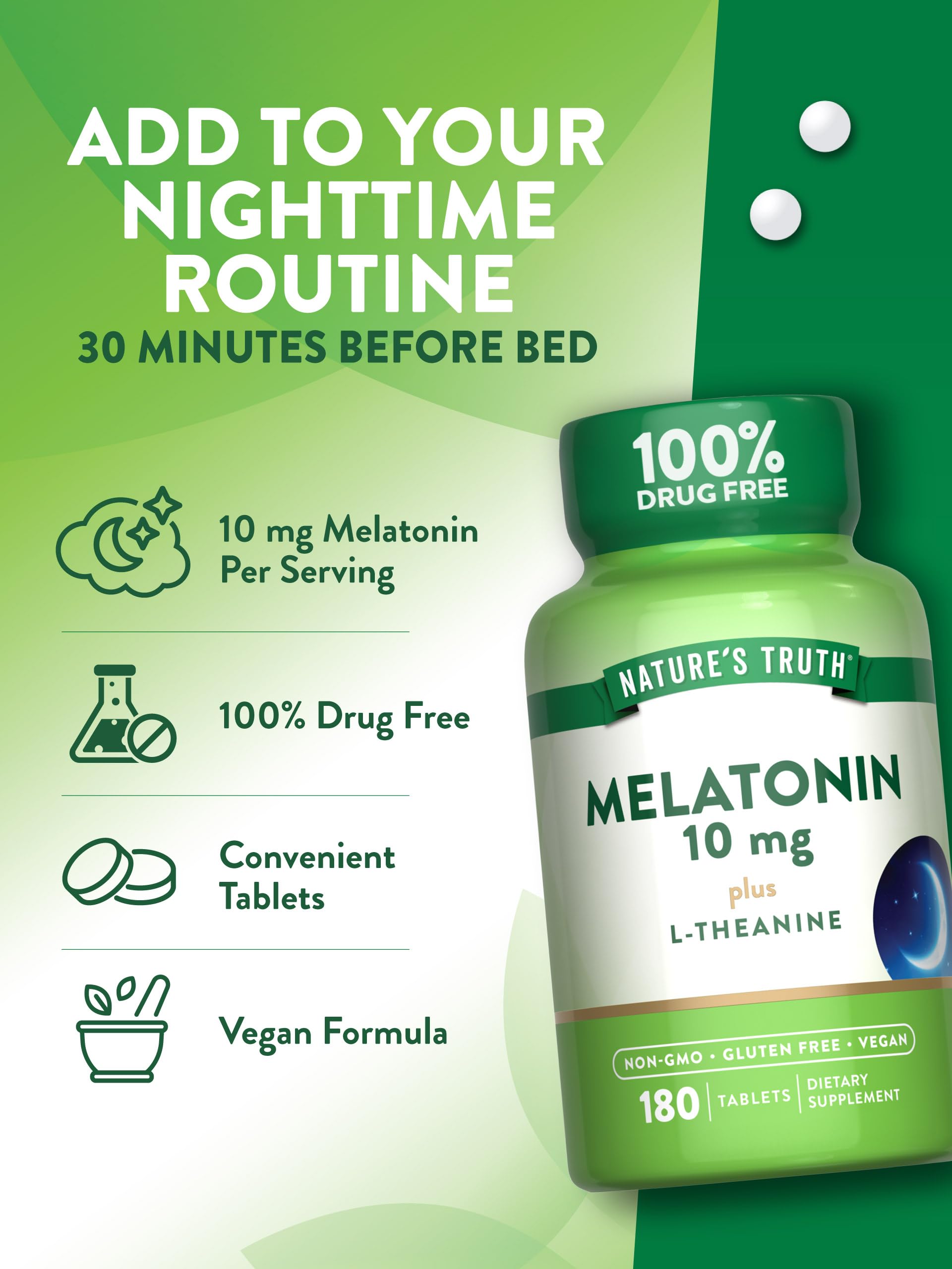 Nature's Truth Melatonin Tablets 10mg on a wooden table