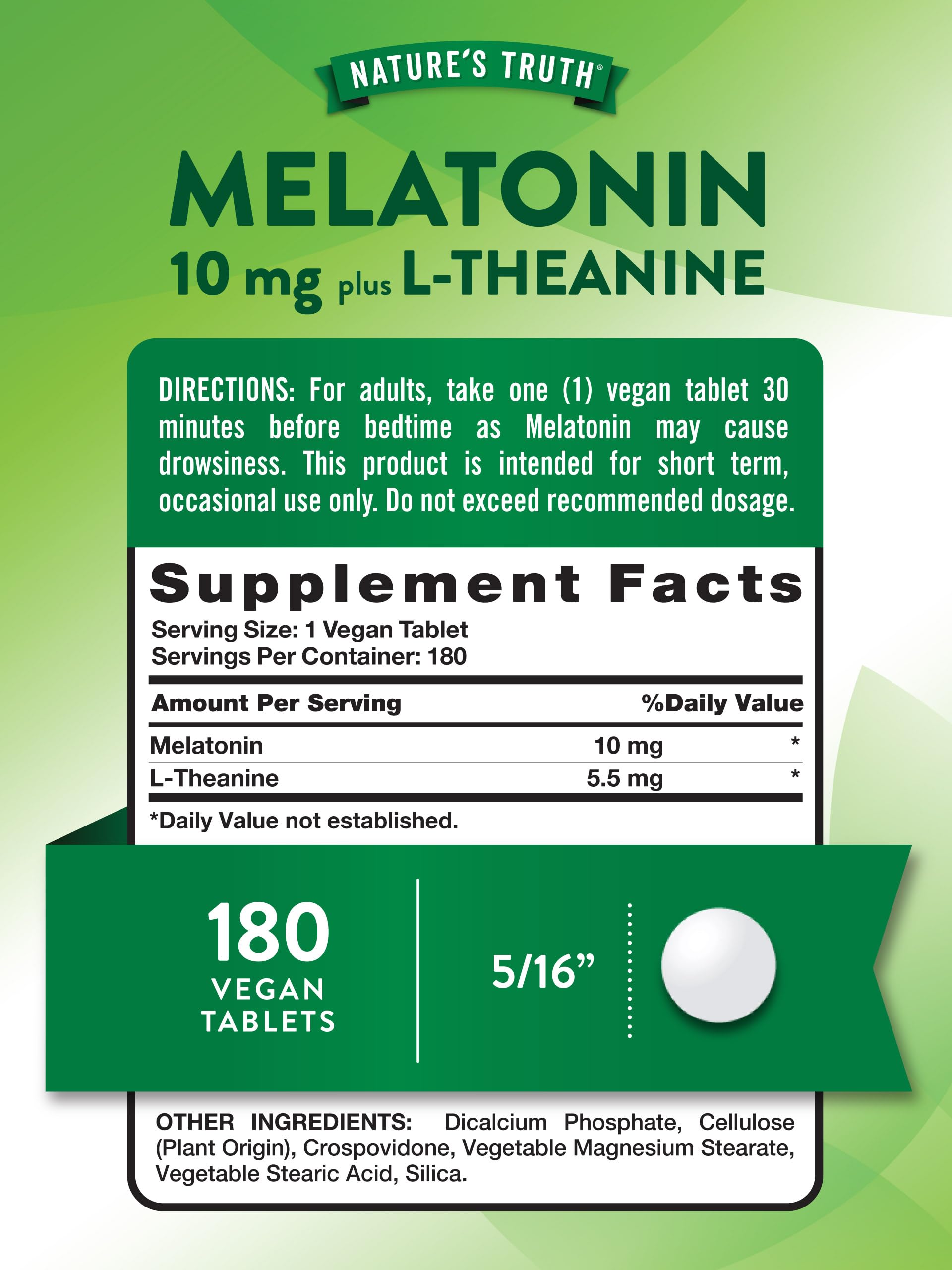 Nature's Truth Melatonin Tablets 10mg side view showing tablet details