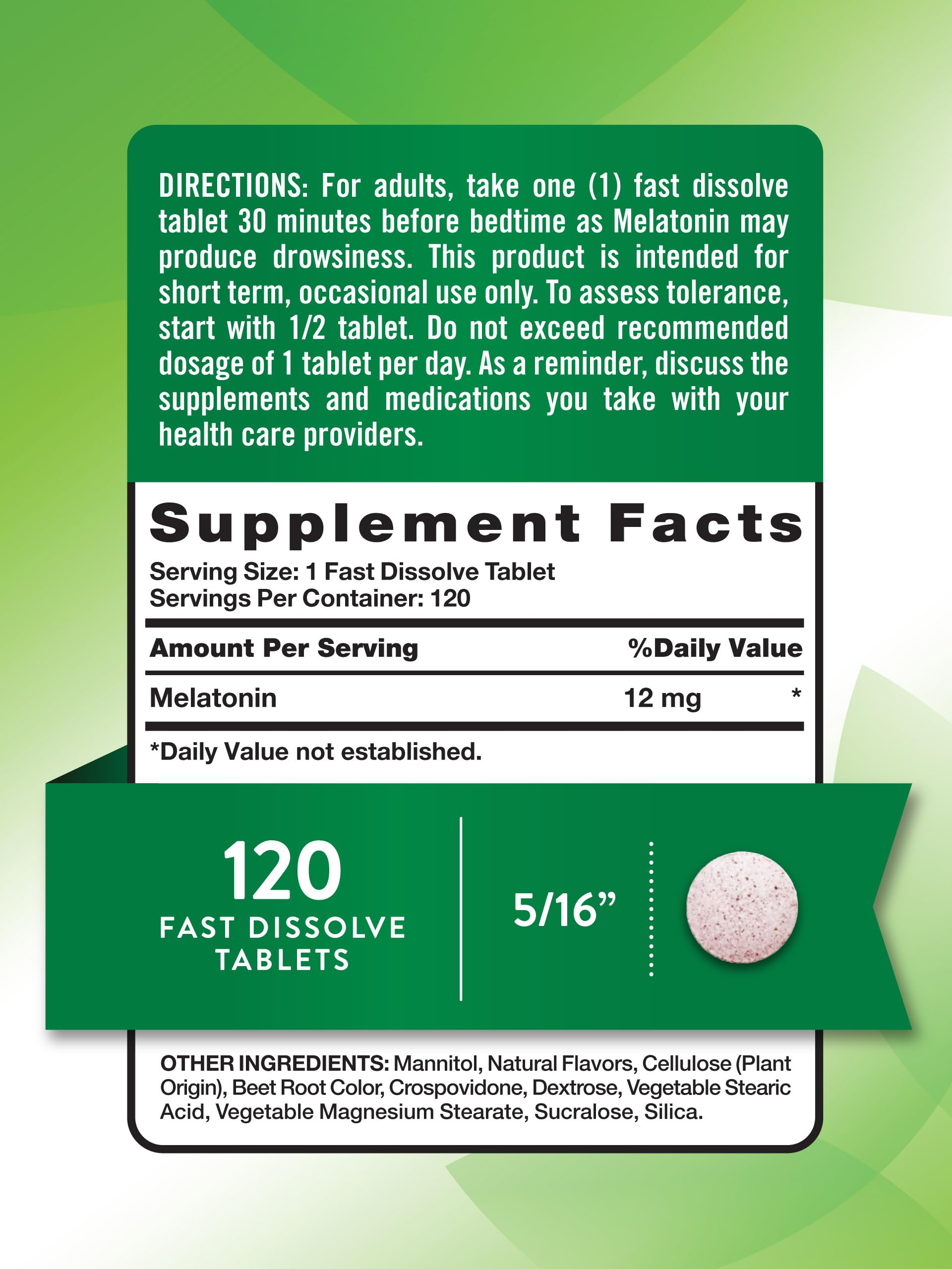 Nature's Truth Melatonin Tablets 12mg bottle side view