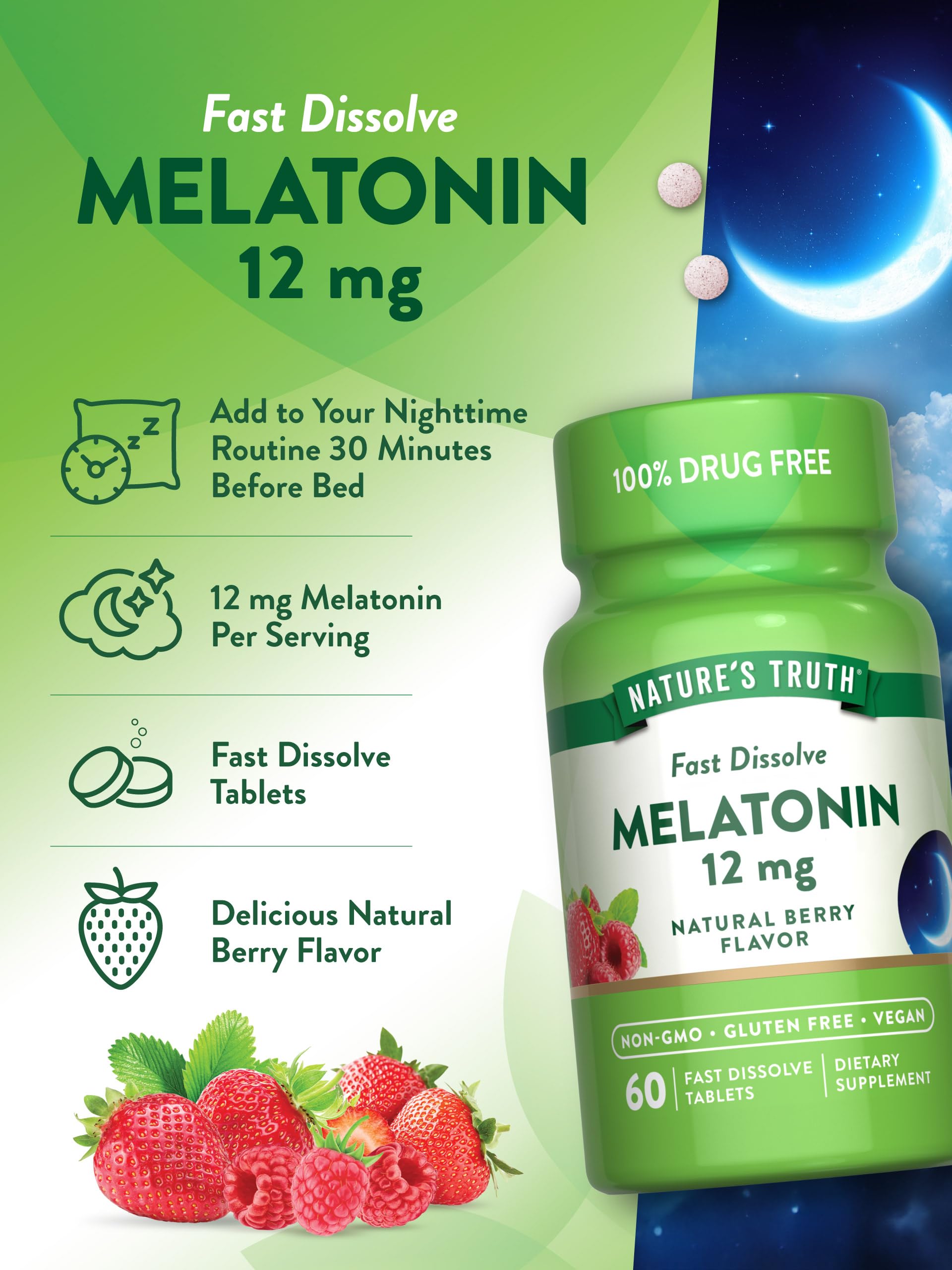 Nature's Truth Melatonin Tablets 12mg ingredients list