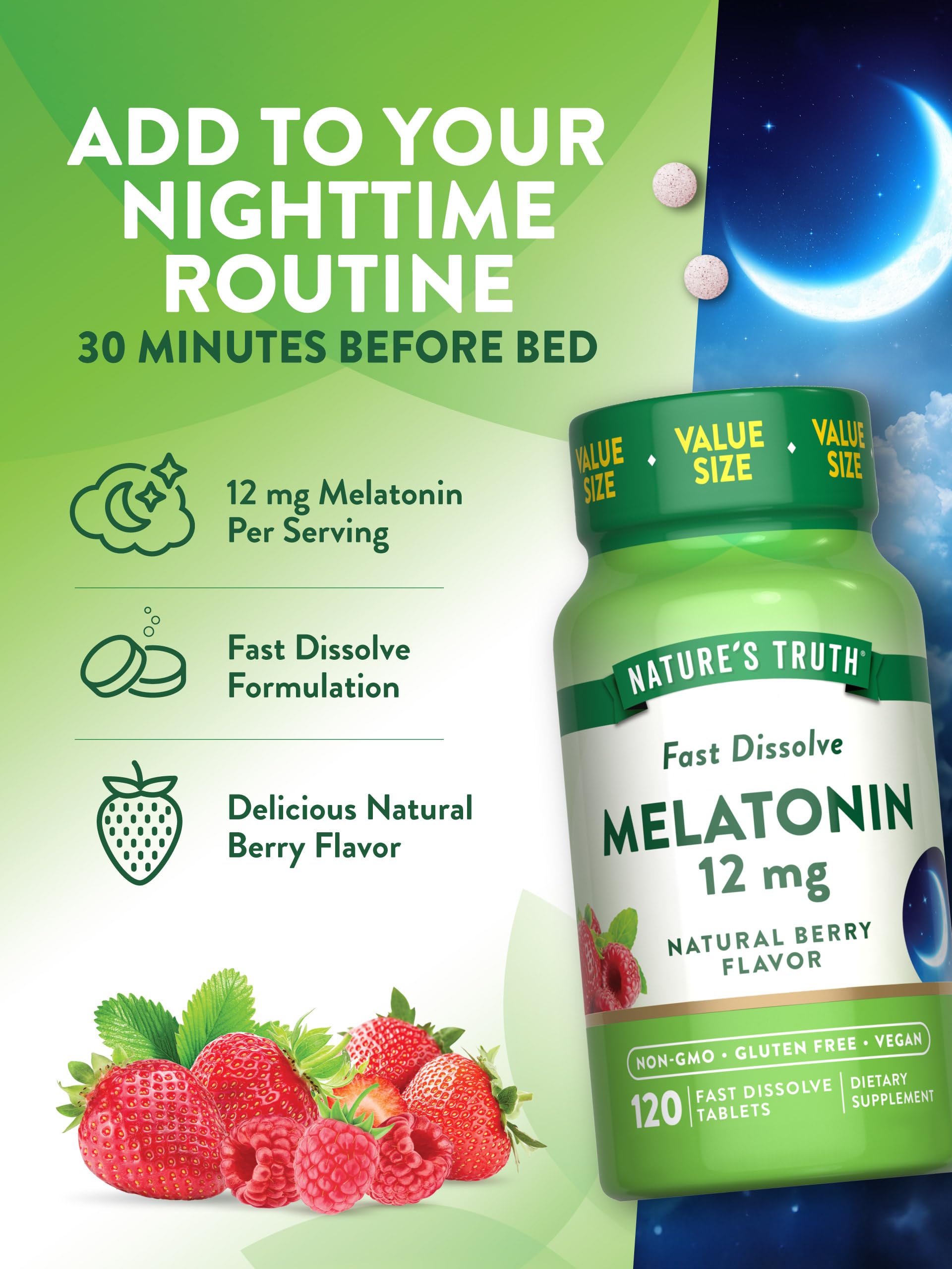 Nature's Truth Melatonin Tablets 12mg ingredients list