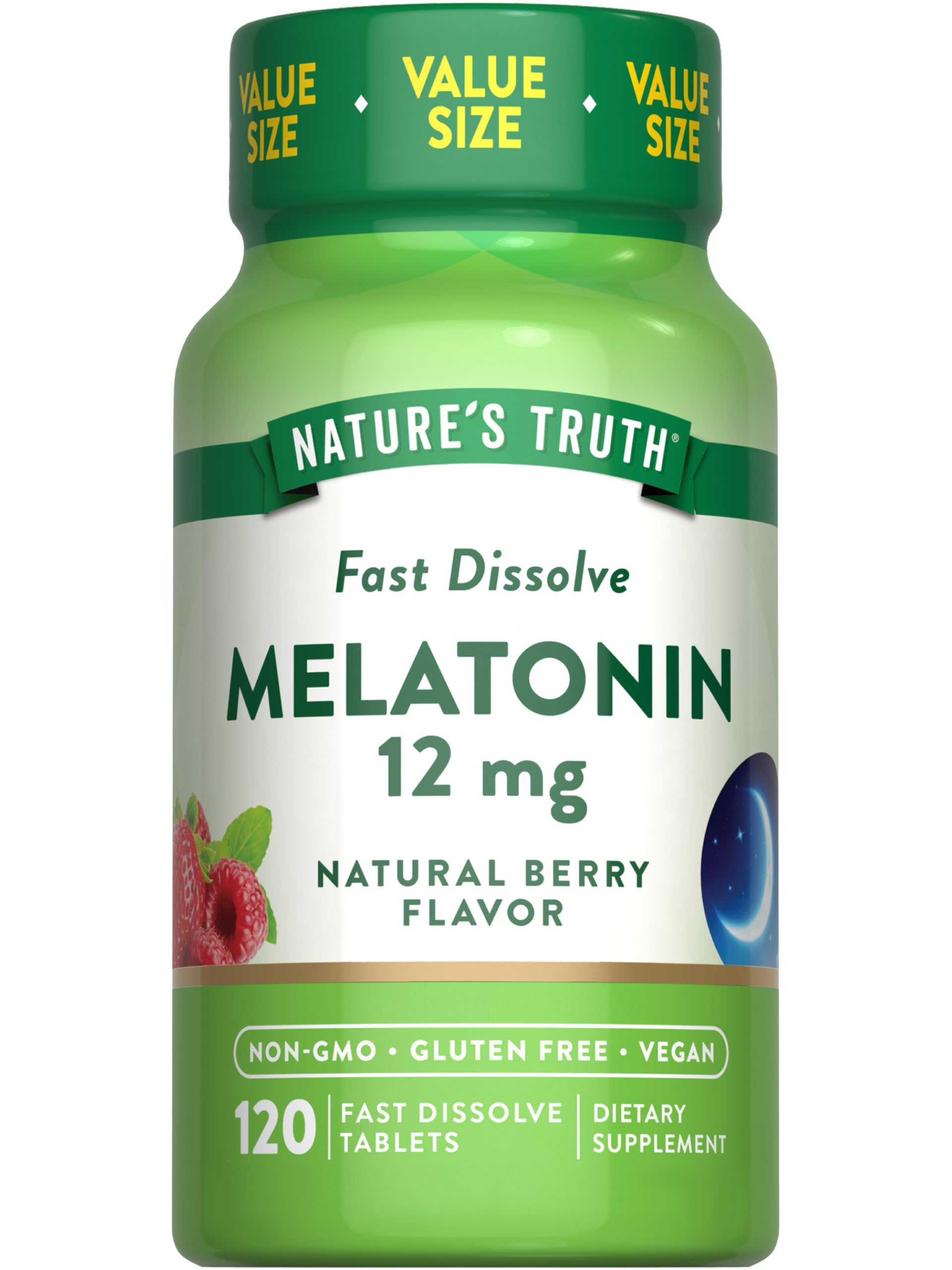 Nature's Truth Melatonin Tablets 12mg natural berry flavour front view