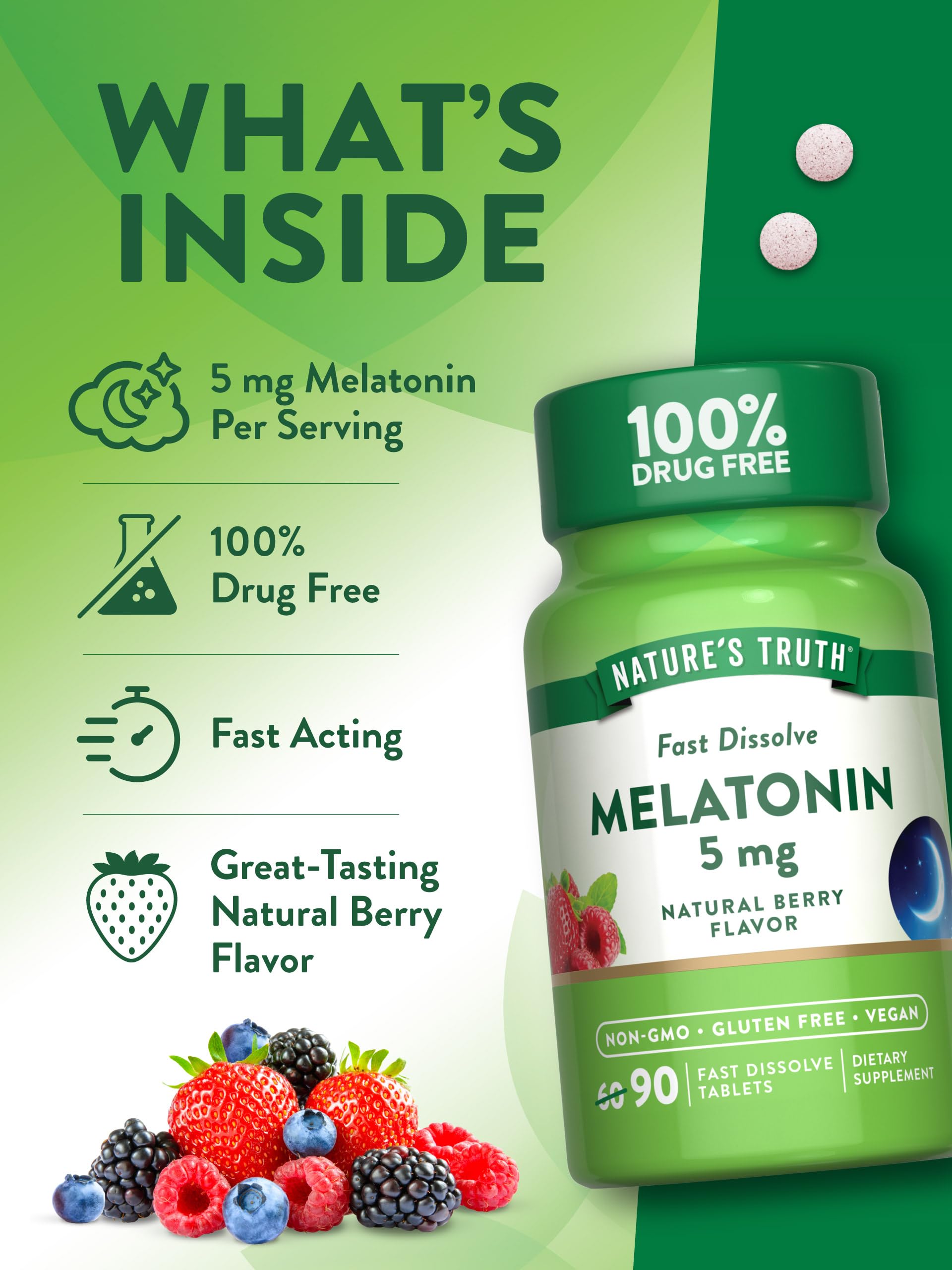 Nature's Truth Melatonin Tablets 5mg on a wooden table