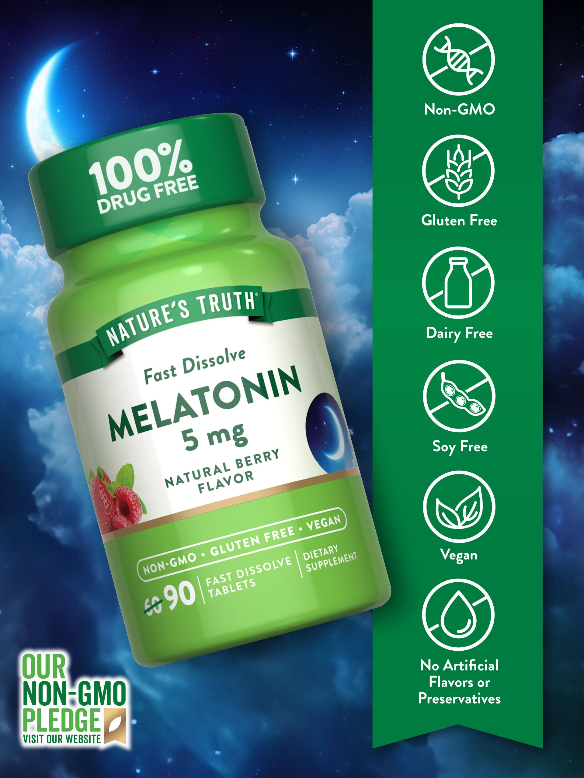 Nature's Truth Melatonin Tablets 5mg side view with dosage details