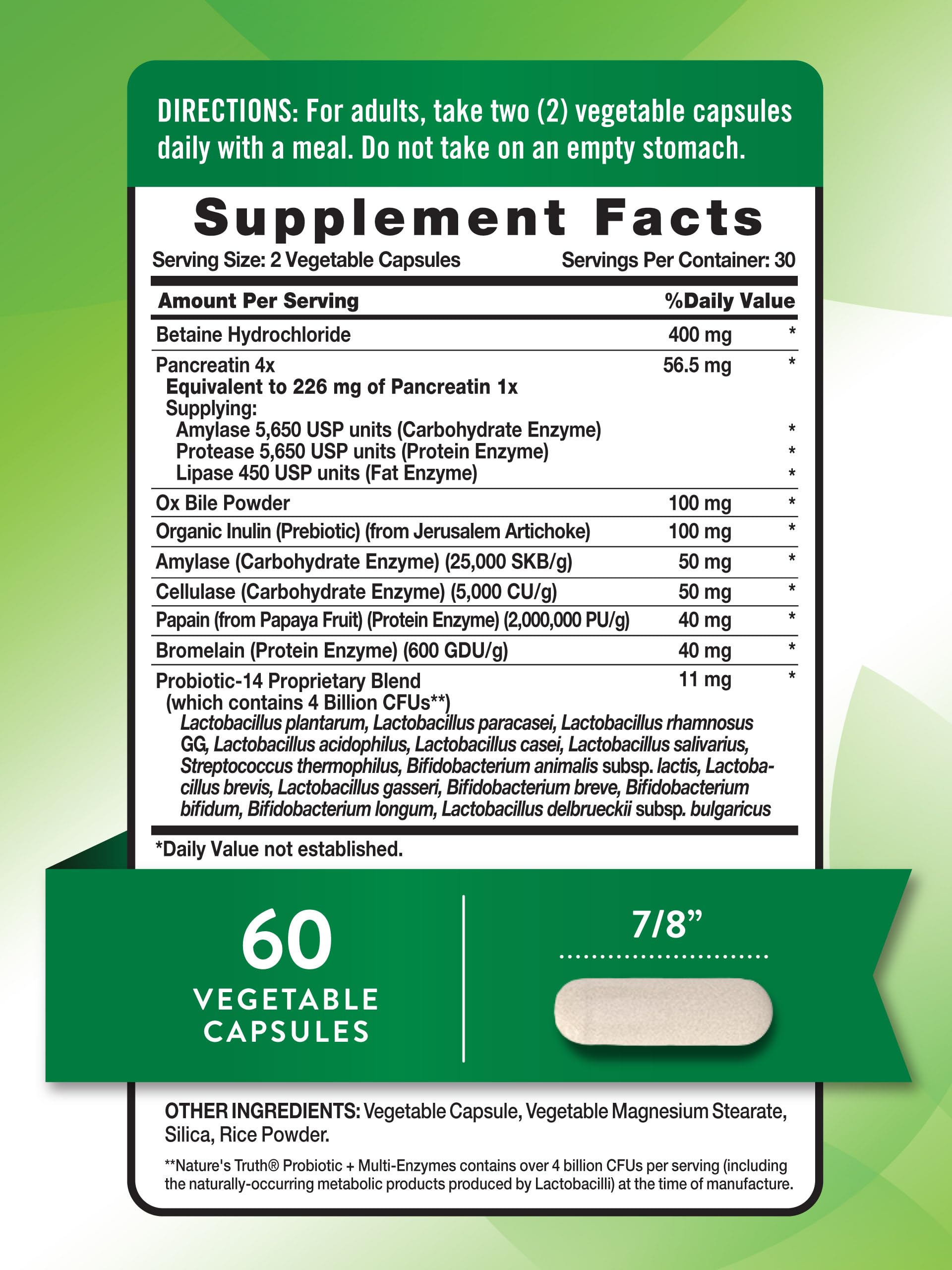 Nature's Truth Multi-Enzymes Advanced Probiotic side view showing capsule details