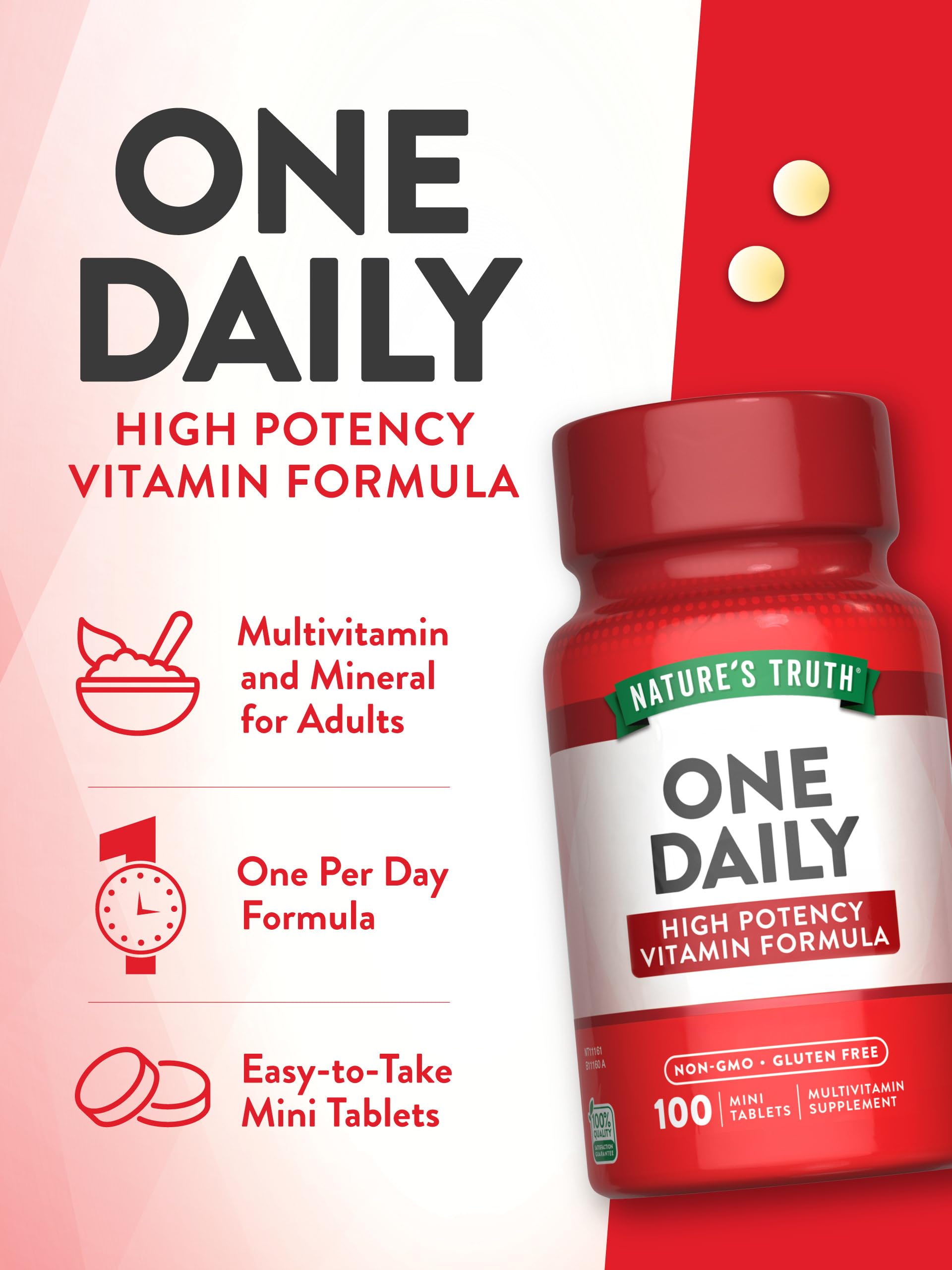 Nature's Truth Multivitamin Mini Tablets open bottle with tablets visible