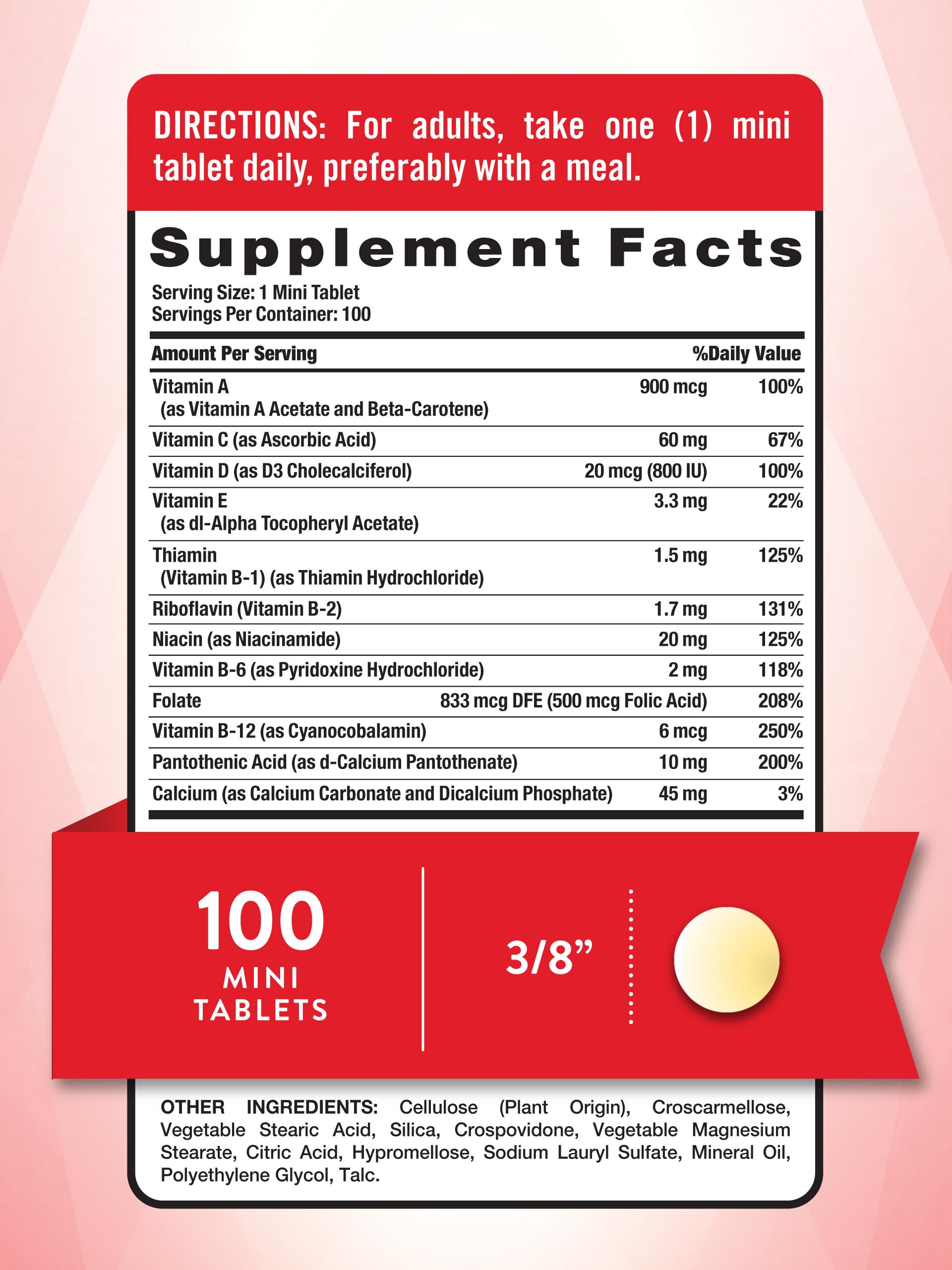 Nature's Truth Multivitamin Mini Tablets side view showing tablet size