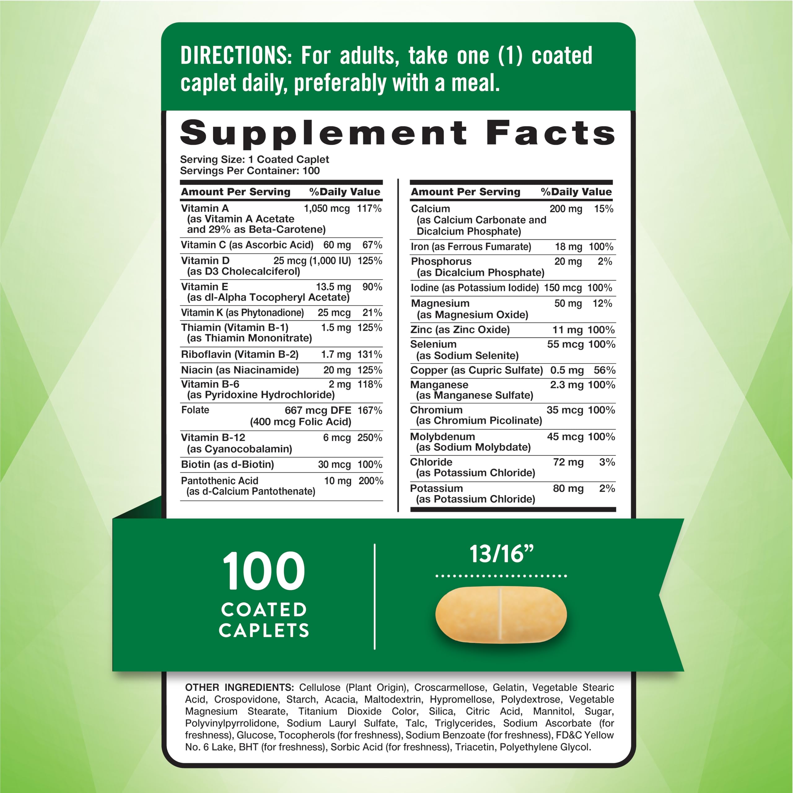 Nature's Truth Multivitamins side view showing caplet size