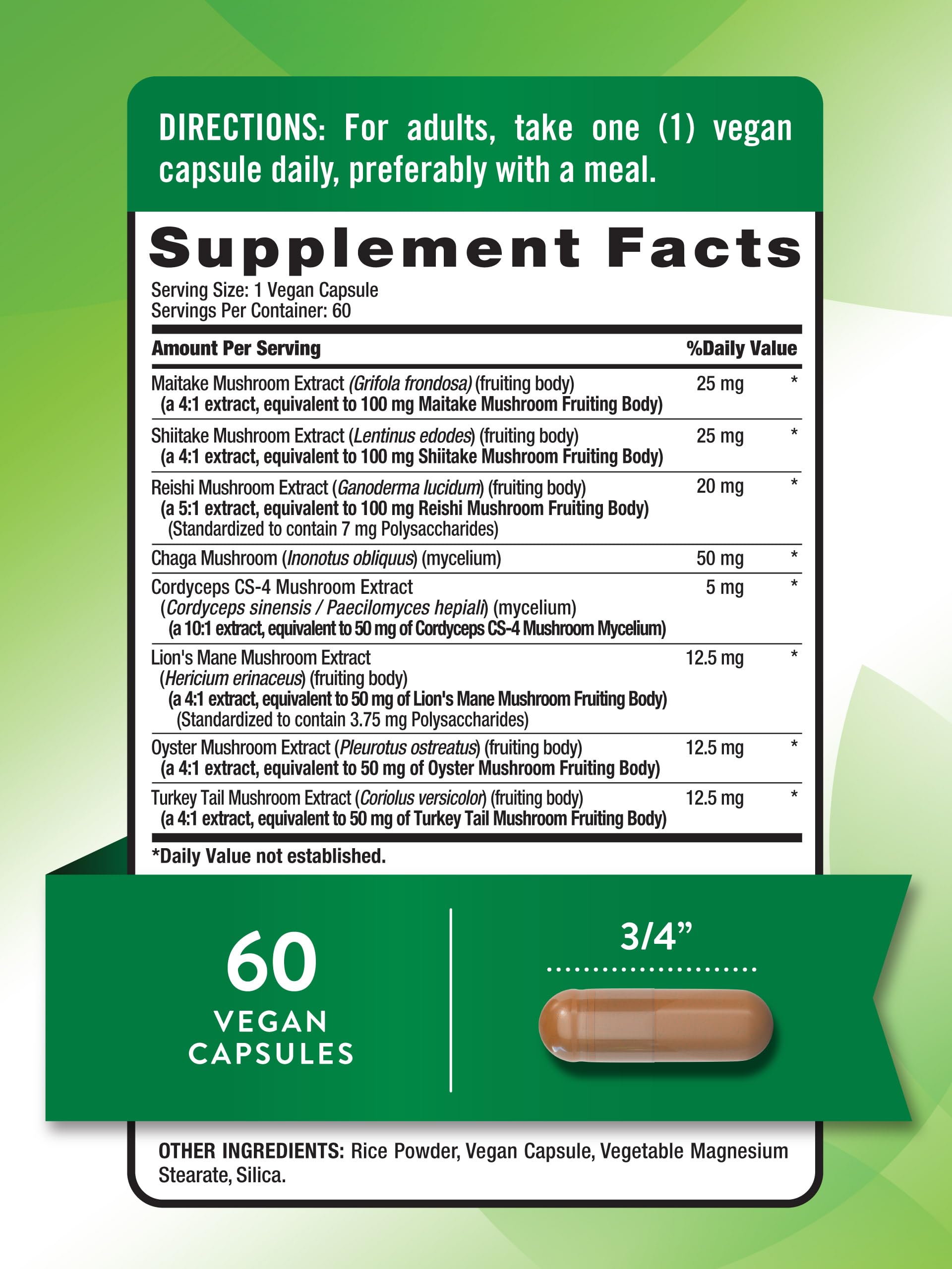 Nature's Truth Mushroom Complex 50g back view with ingredients